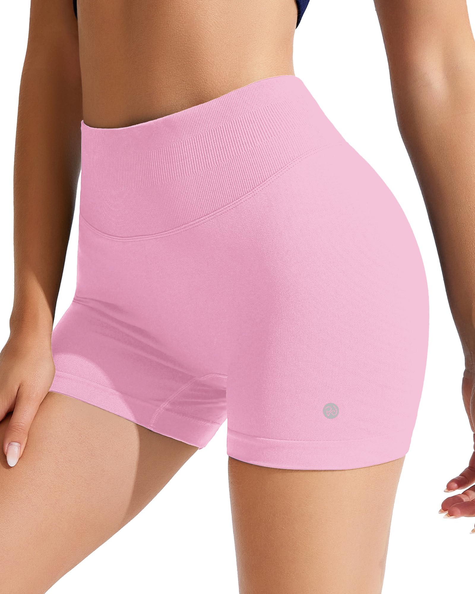 RIOJOY Sport Shorts Damen, Nahtlose Workout Short für Frauen, 4'' Hochtaillierte Bauchkontroll, Ohne Vordernaht Yoga Biker Athletic Laufshorts