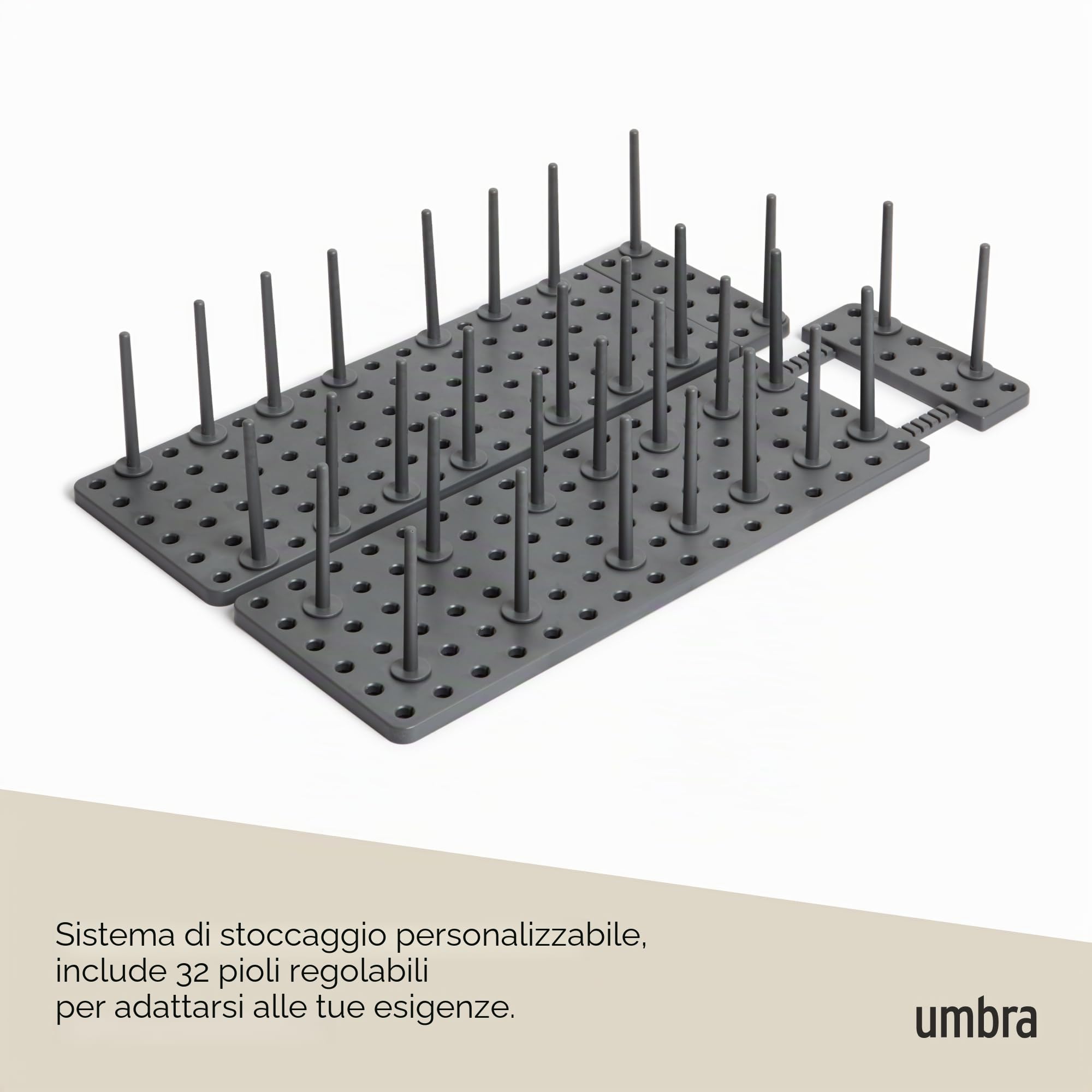 Umbra Armadio da cucina Peggy, ripiano e cassetto, sistema di archiviazione regolabile per contenitori per alimenti, pentole, stoviglie, utensili e altro, a carboncino, set da 2, 45 x 15 x 10 cm