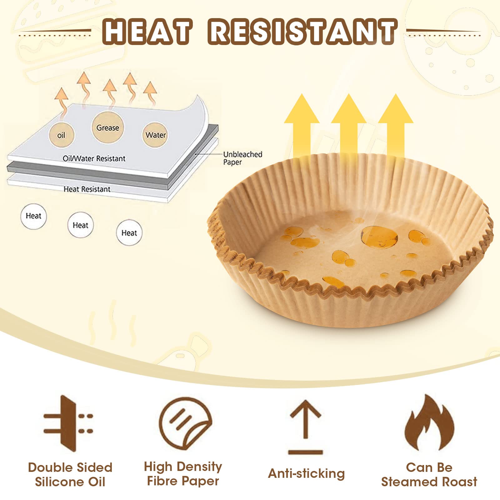Air Fryers Paper Liner, Air Fryer Silicone Oil Paper, Uten 50PCS Round Greaseproof Paper for Air Fryers 6.3inch/16cm - Image 4
