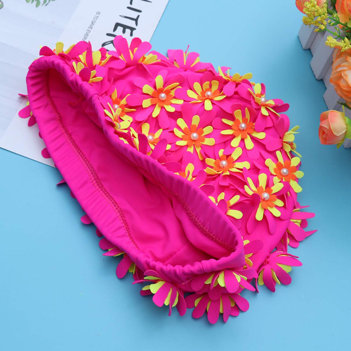 Didiseaon 2piezas Gorro De Natación para Mujer Diseño Floral y Protección para Oídos Único para Piscina y Playa Color Rosa