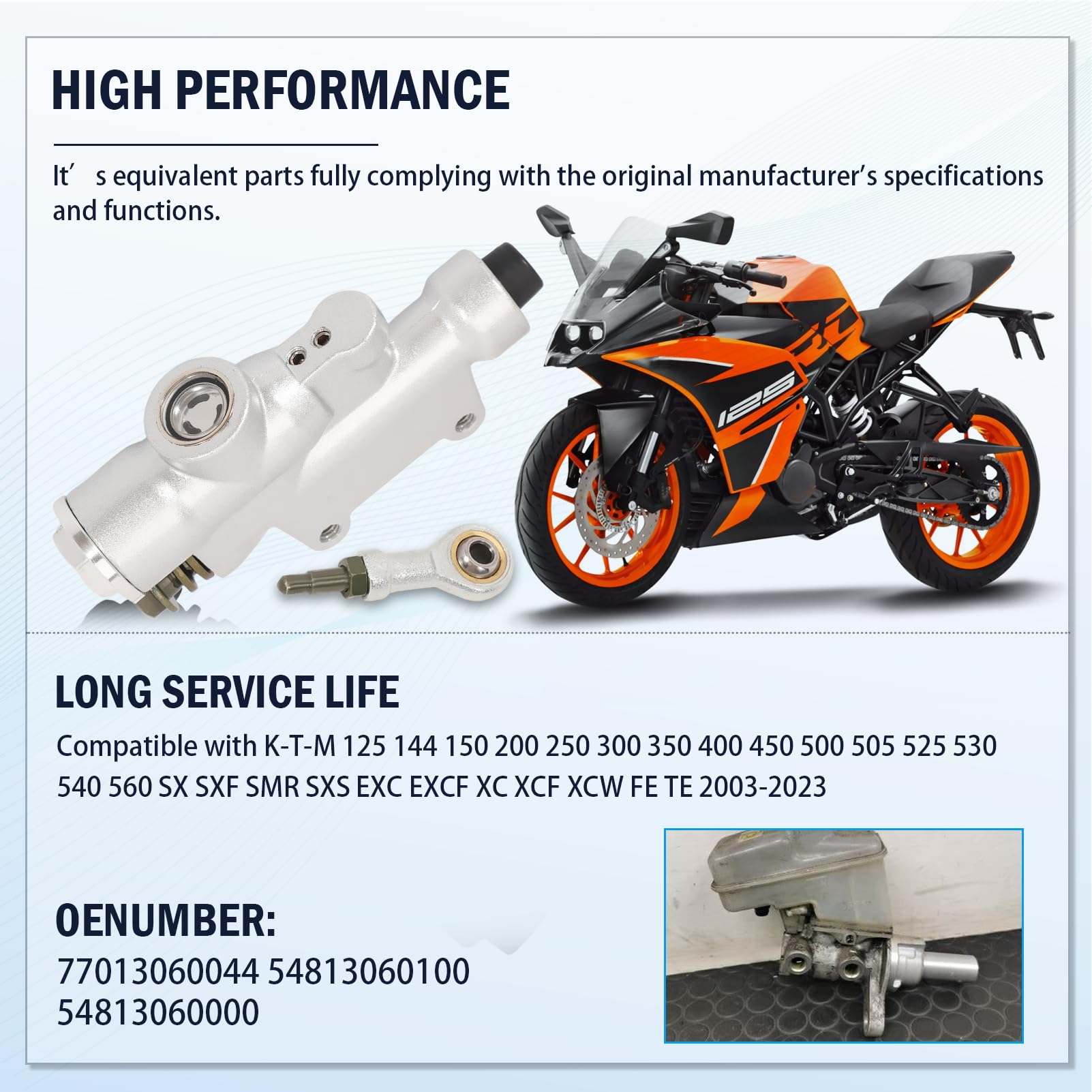 pompa freno posteriore moto compatibile con 125 144 150 200 250 300 350 400 450 500 505 525 530 540 560 SX SXF SMR SXS EXC EXCF XC XCF XCW TE 77013060044 54813060100