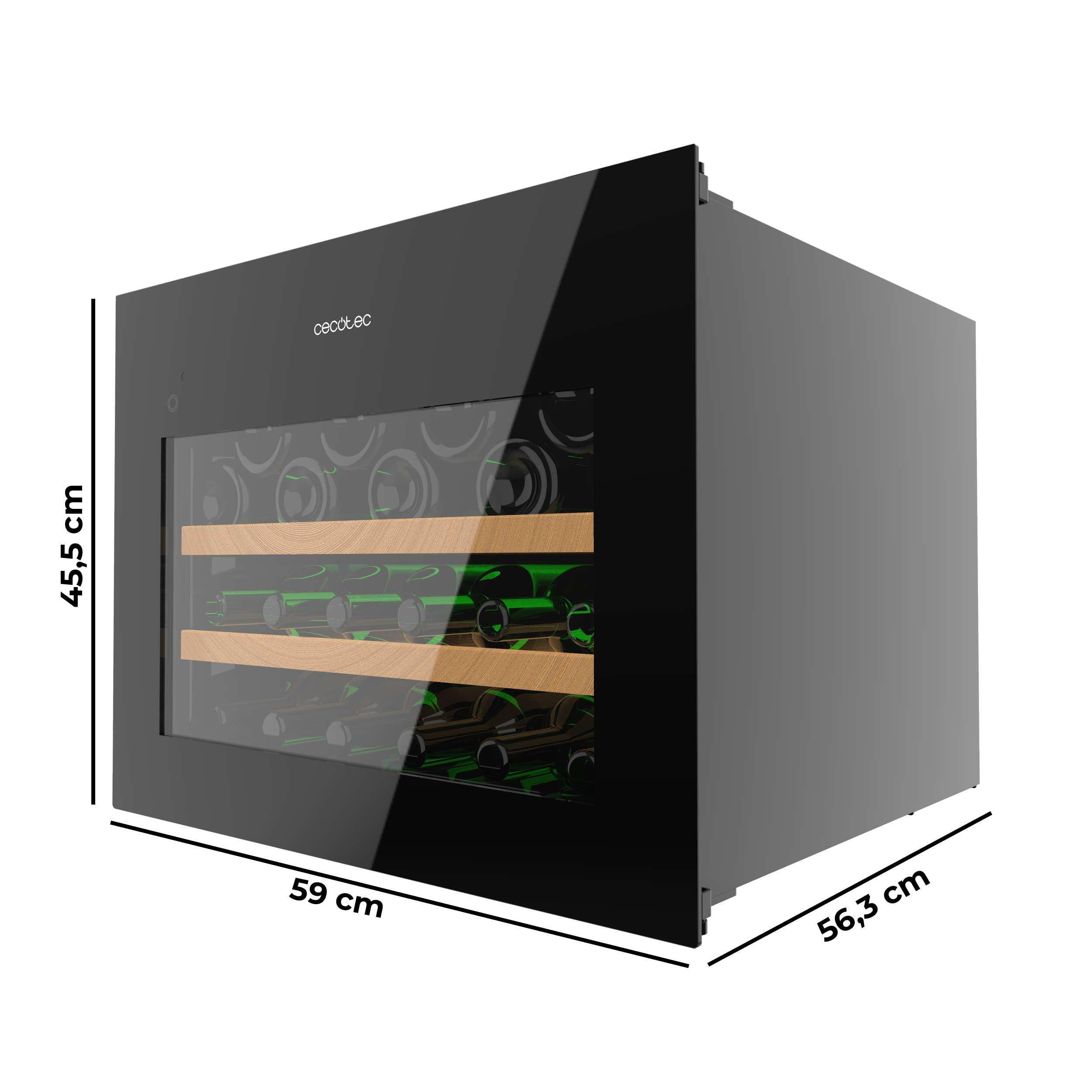 Cecotec Bolero Grandsommelier Bi 28000 Touch Black Einbau-Weinkühlschrank 28 Flaschen Compressor, Schwarzes Glas, Leise, LED-Licht, Touch-Öffnung