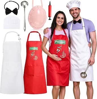 7-Piece Halloween Preggo and Chef Couples Costume Set for Adults