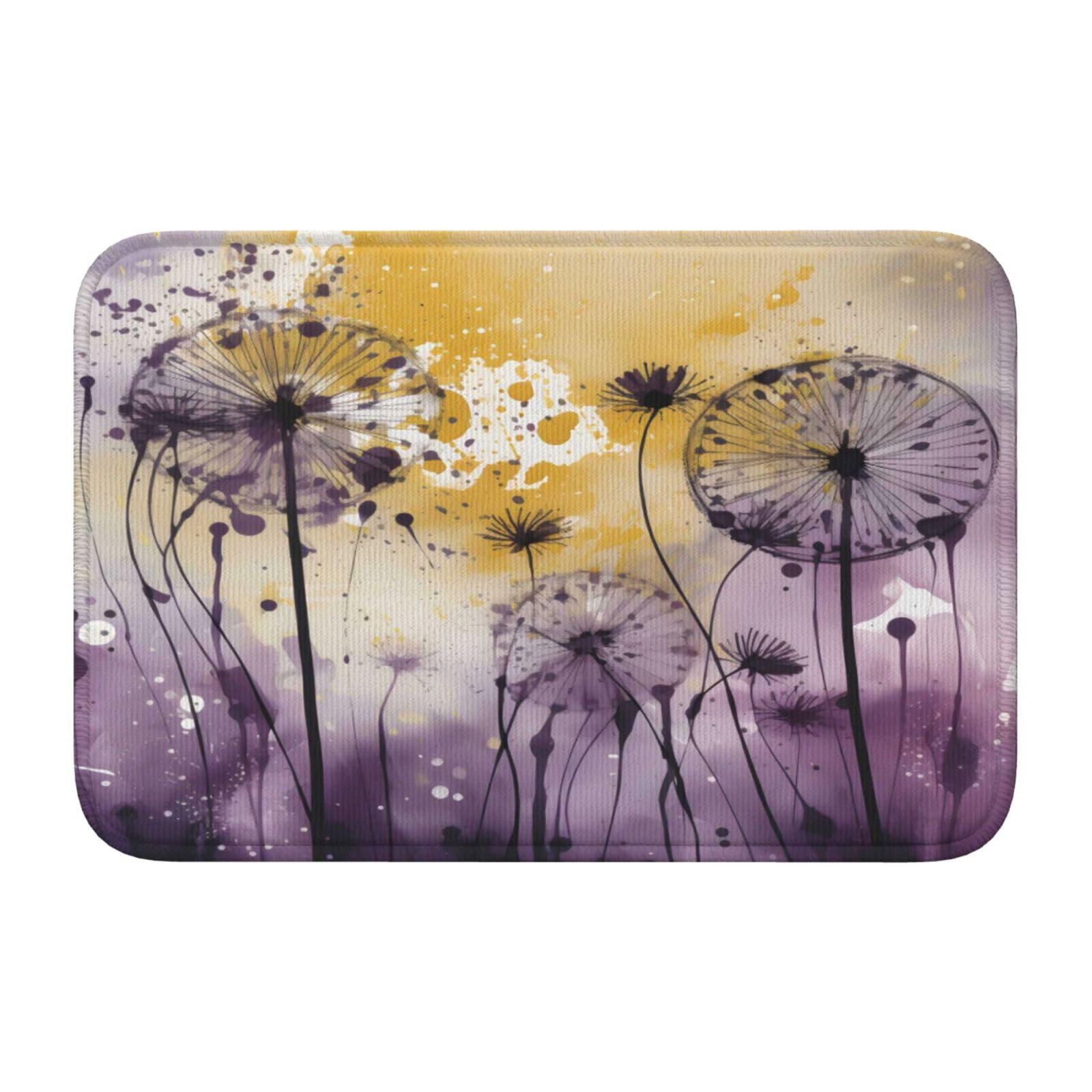 Doormats Purple Yellow Dandelion Florals Non-Slip Absorbent Door Mat 23.6x15.7 in - Indoor Outdoor Welcome Mat - Floor Mat Area Rug