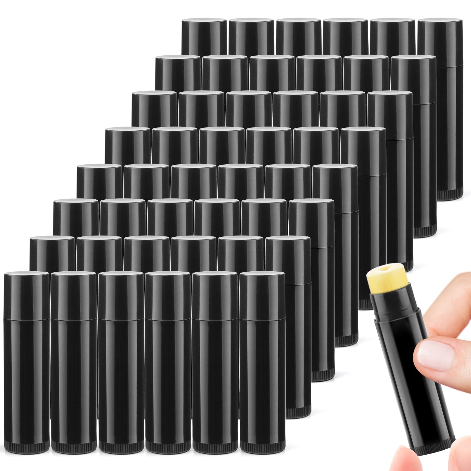 100 Pcs 5g Plastic Lipstick Tube Empty Black Lip Balm Tubes Containers Lip Gloss Storage Container Holder with Caps for DIY Lip Balm Cosmetic