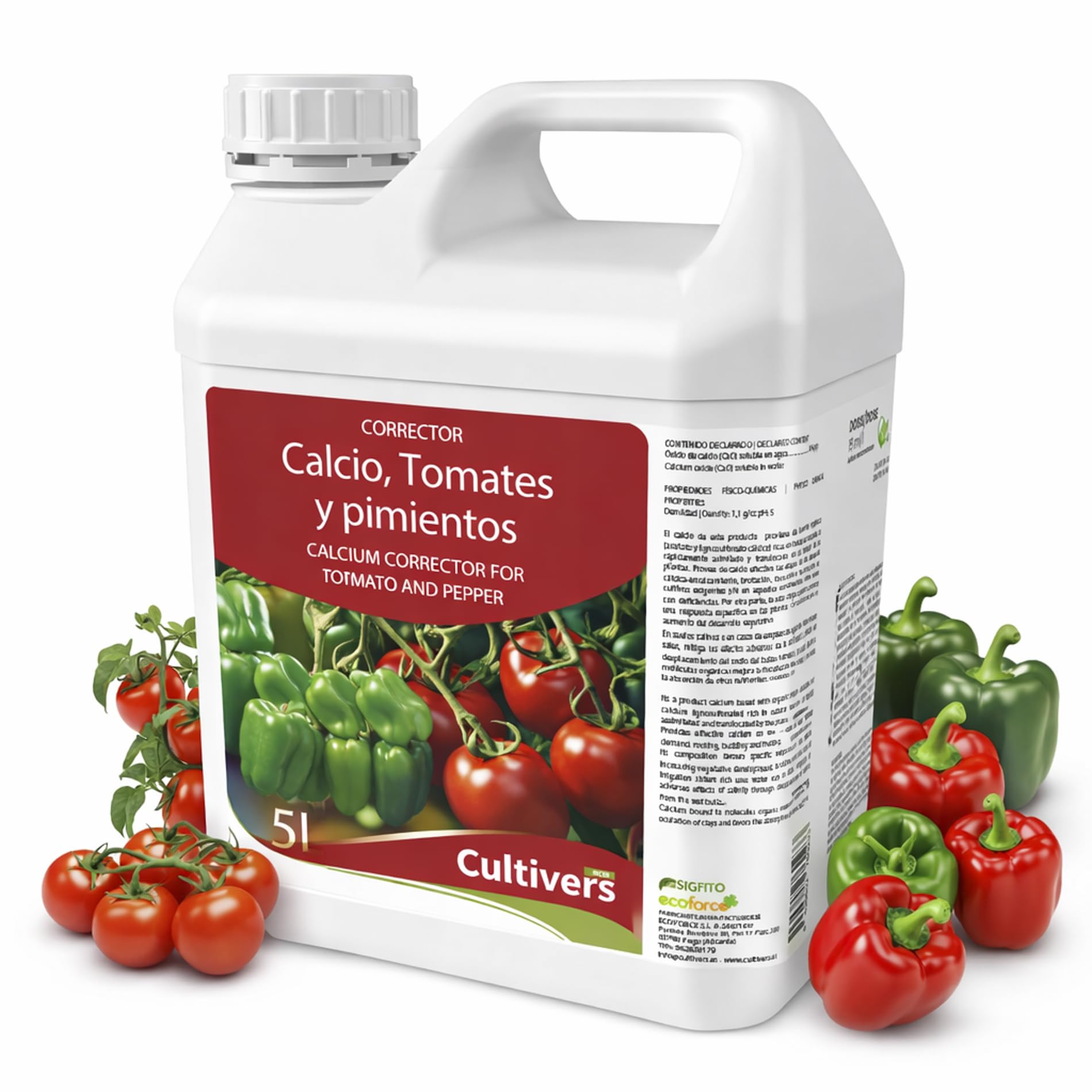 Cultivers CULTIVERS Calcium Pomodori e Peperoni Liquido 5 L Correttore di carenza di calcio per verdure. Il fertilizzante organico naturale rafforza la resistenza alle malattie
