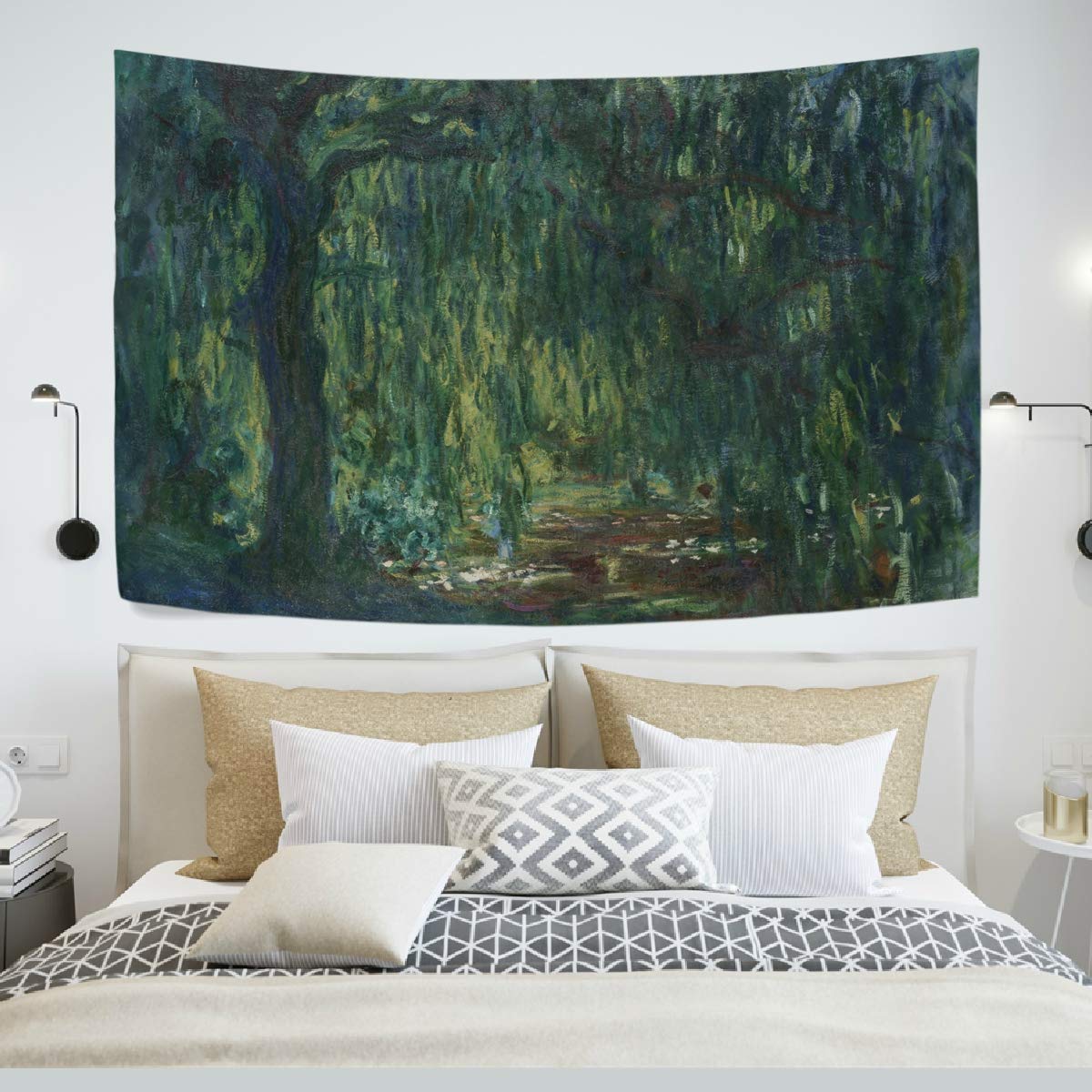 AHOMY Tapestry Wall Hanging, Claude Monet Weeping Willow Bedspread Picnic Bedsheet Blanket Wall Art Tapestry 60 X 40 inch