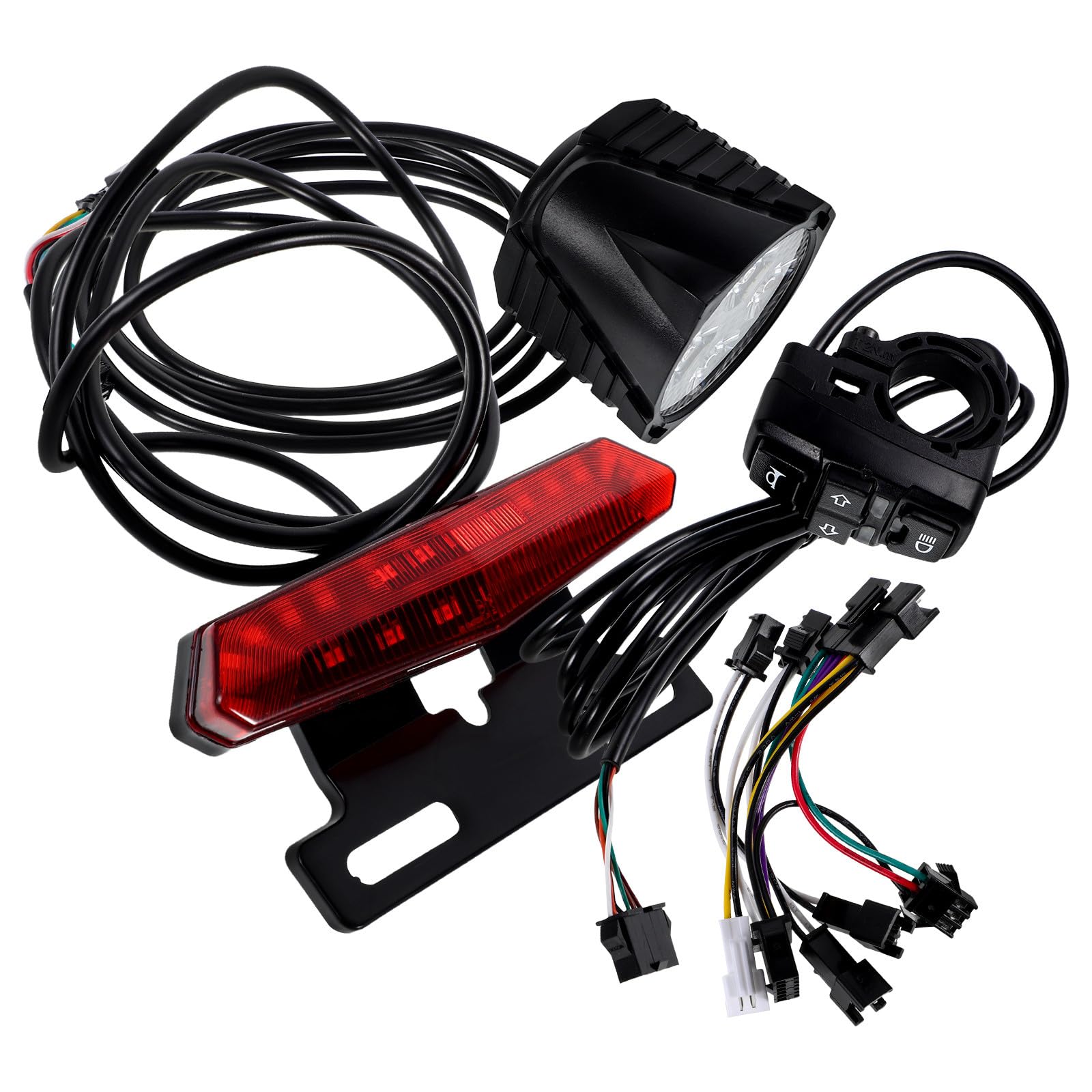 GARVALON Kit D'éclairage pour Vélo Électrique avec Clignotants LED et Arrière, Bouton Interrupteur, Klaxon, Installation Facile en Abs et Nylon, Sécurité Renforcée
