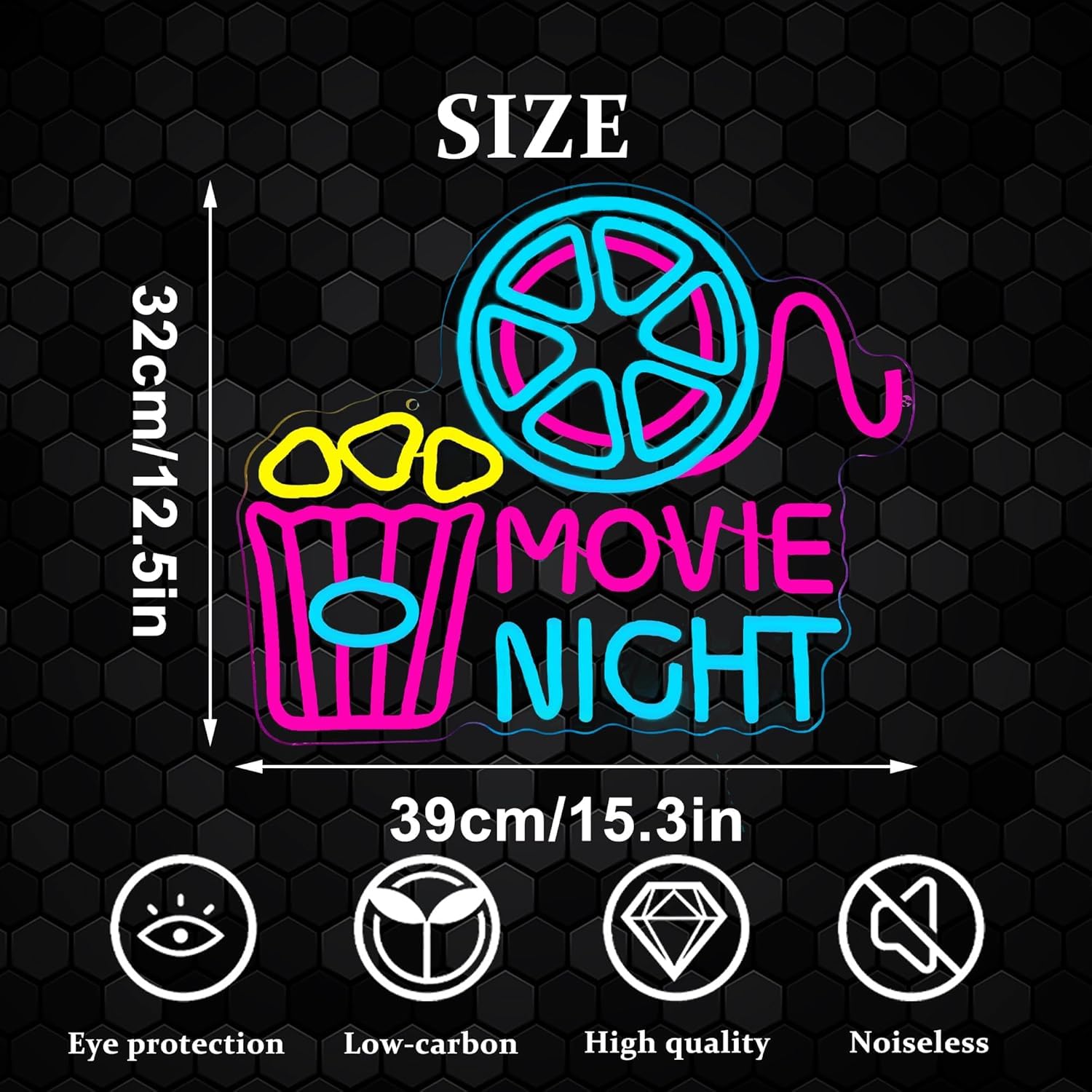Insegna al neon con scatola di carta con popcorn, luce al neon a LED per decorazione da parete, decorazione per il cinema, luci USB dimmerabili per sala cinema, feste di compleanno