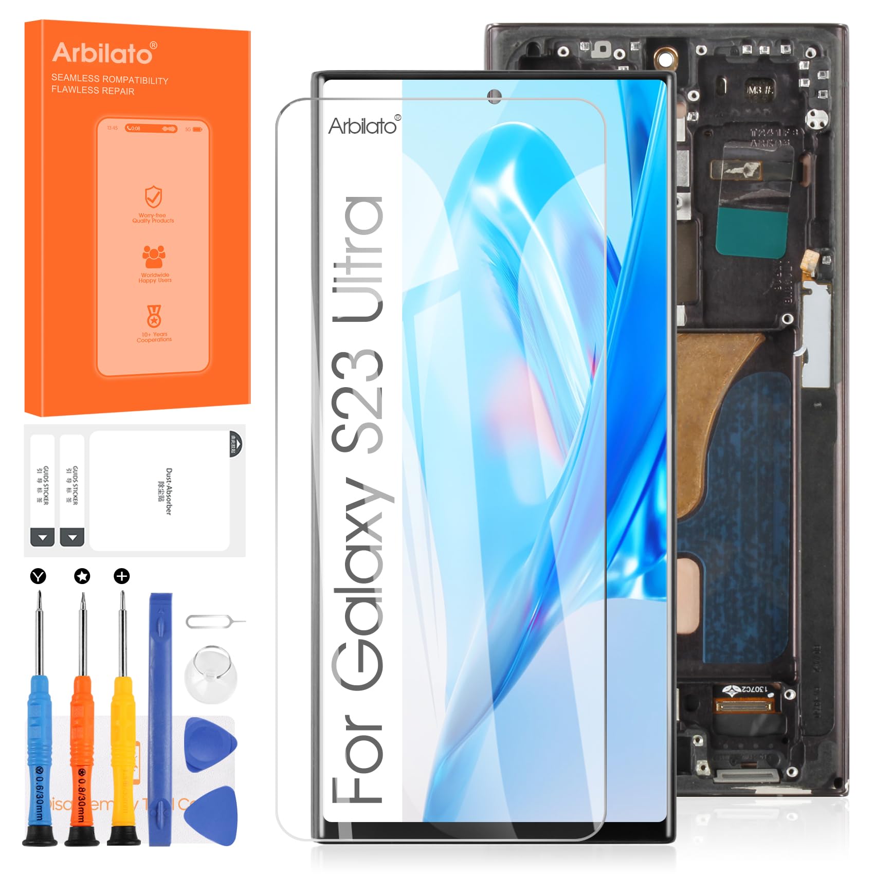 Pantalla de repuesto para Samsung Galaxy S23 Ultra 5G LCD para Samsung Galaxy S23 Ultra Display SM-S918B SM-S918U digitalizador táctil kit de reparación con marco (sin función de huellas