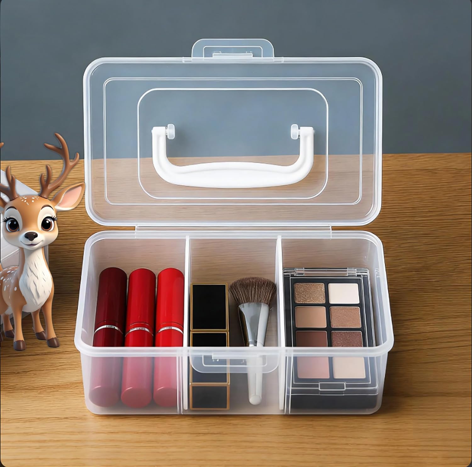 Plastic Divided Storage Box with Handle | Portable Mask Dispenser Container | Clear Plastic Storage Case for Cosmetics Arts Crafts Medicine Office Supplies | Dividing Storage Sewing Box 8x5x3.2 In