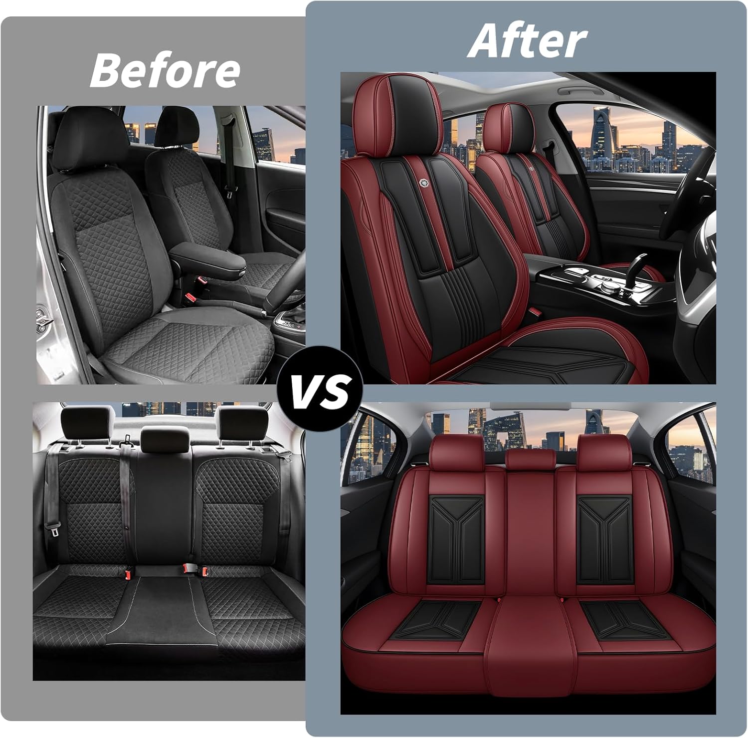 Arazi Car Seat Covers Full Set for Hyundai Elantra 2002-2025, Nappa Leather Seat Cover Full Coverage Waterproof Seat Protector (Black&Red,5 Seats Standard)