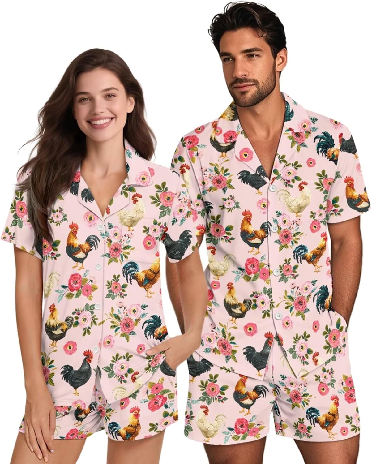 Couples Pajamas Sets Summer 2Pcs Matching Pjs for Women Men Button Down Sleepwear Soft Pajamas for Couples