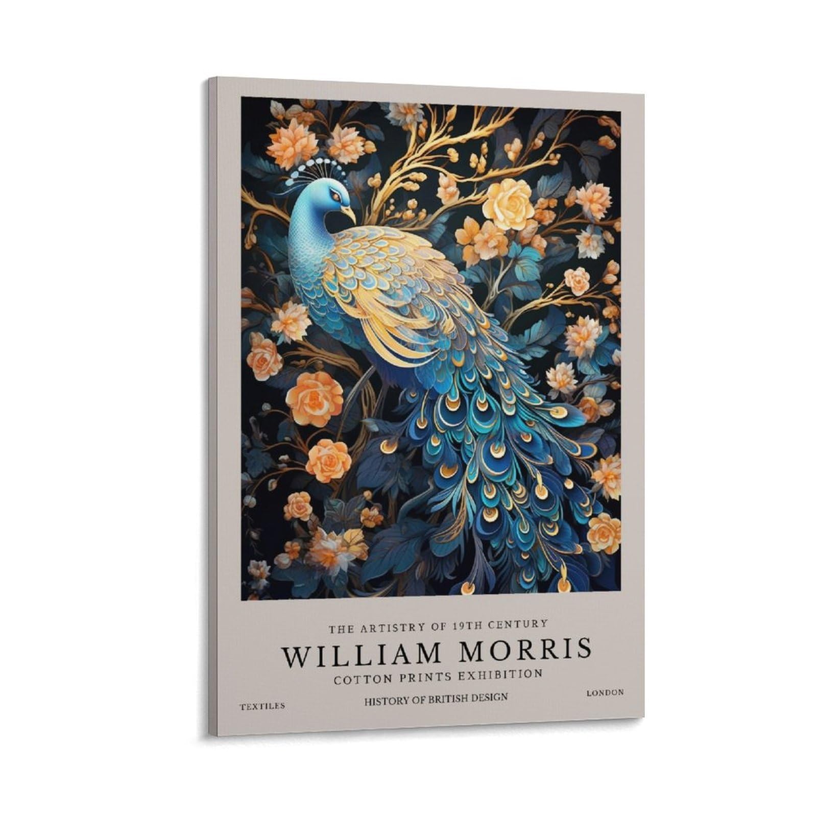 William Morris Blue Peacock Floral Plant Vintage Poster Canvas Wall Art Farmhouse Gallery Aesthetic Room Decor For Bedroom Bathroom 20x30inch(50x75cm)