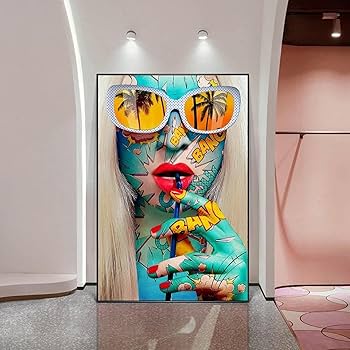 大迫力！手書きの絵 絵画 グラフティ 美術 Amazon.co.jp: 壁に帆布の絵を飲むグラフィティアートの女の子