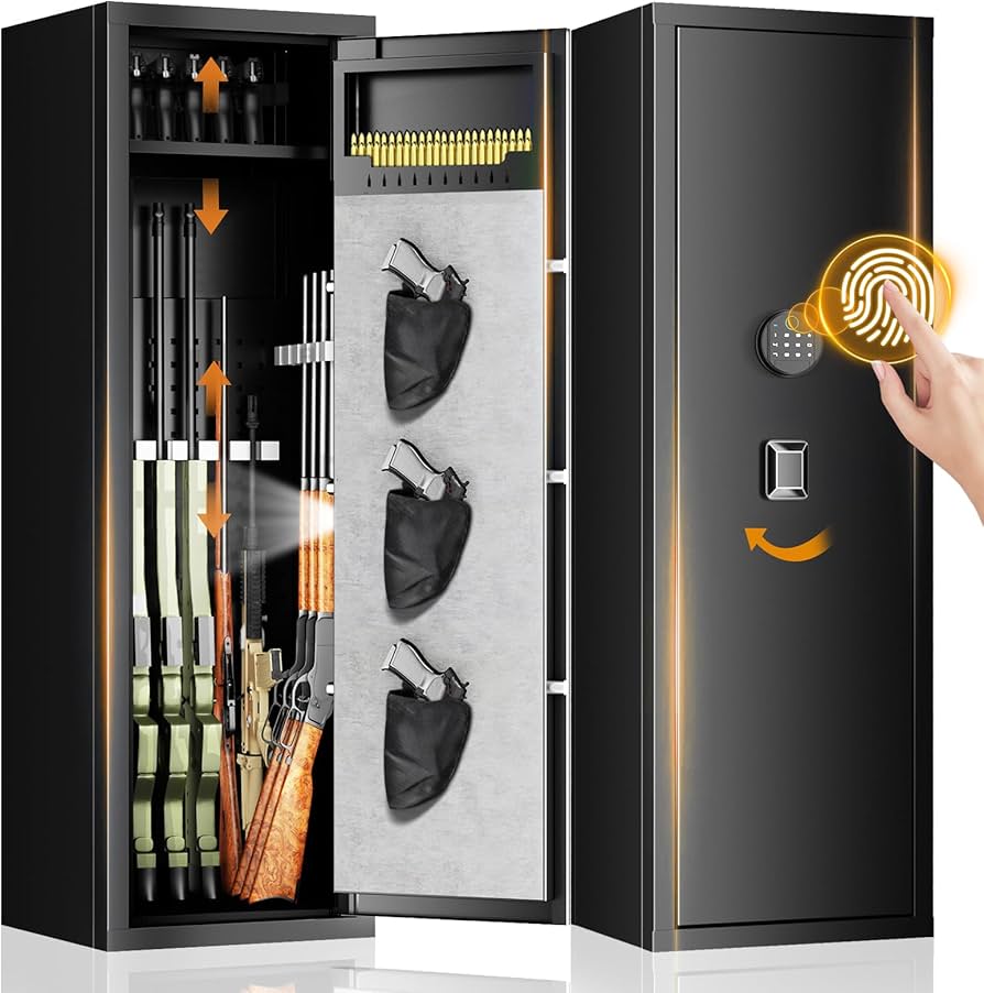 10-15 Gun Safes for Home Rifle and Pistols, Unassembled Gun Safe with Fingerprint Password and Alarm Function,Gun Cabinets with 3 Pistol Bags,Quick Access Safes with Removable Shelf for Shotguns