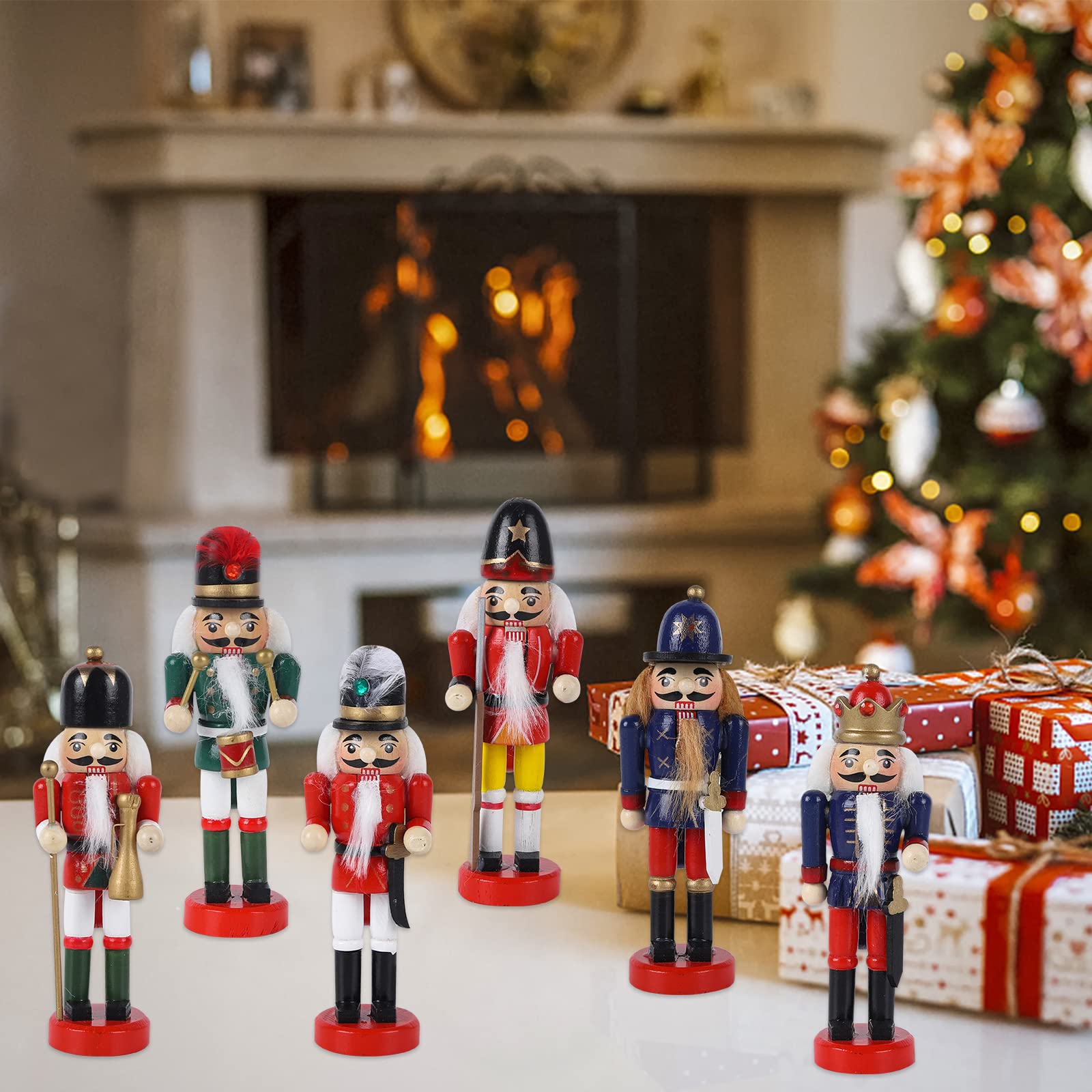 Hileyu 5 Pièces D'ornements De Casse-Noisette De Noël,12cm Soldat Casse- Noisette En Bois Soldat En Bois Peint à La Main Cadeaux De Noël Ornements De Marionnettes Casse-Noisette Figure Statues