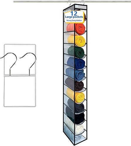 Miniatura 11 de over the door organizer, Solid Bamboo Board (Not Plastic!) 6-Tier Heavy Duty 75LB, 12 Side Pockets, 3 Reinforced Hooks & Anti-Slip Pads, Waterproof