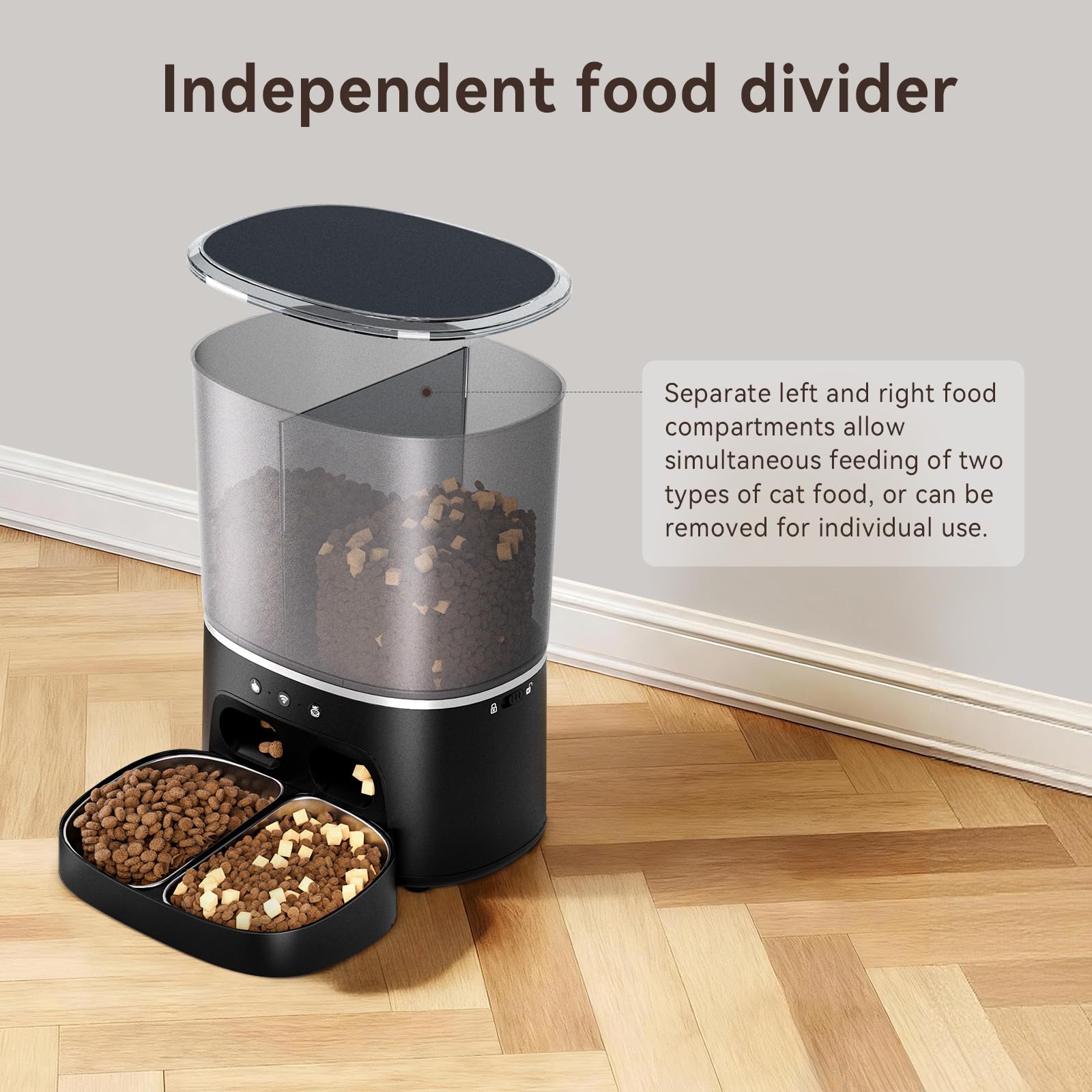 8L Distributeur Croquettes Chat Automatique 2 Bols, WiFi 2.4G, Commande APP, Minuterie Programmable, Gamelle Chat Automatique en Acier Inoxydable, 1-10 Repas par Jour pour Petits Chiens et Chats
