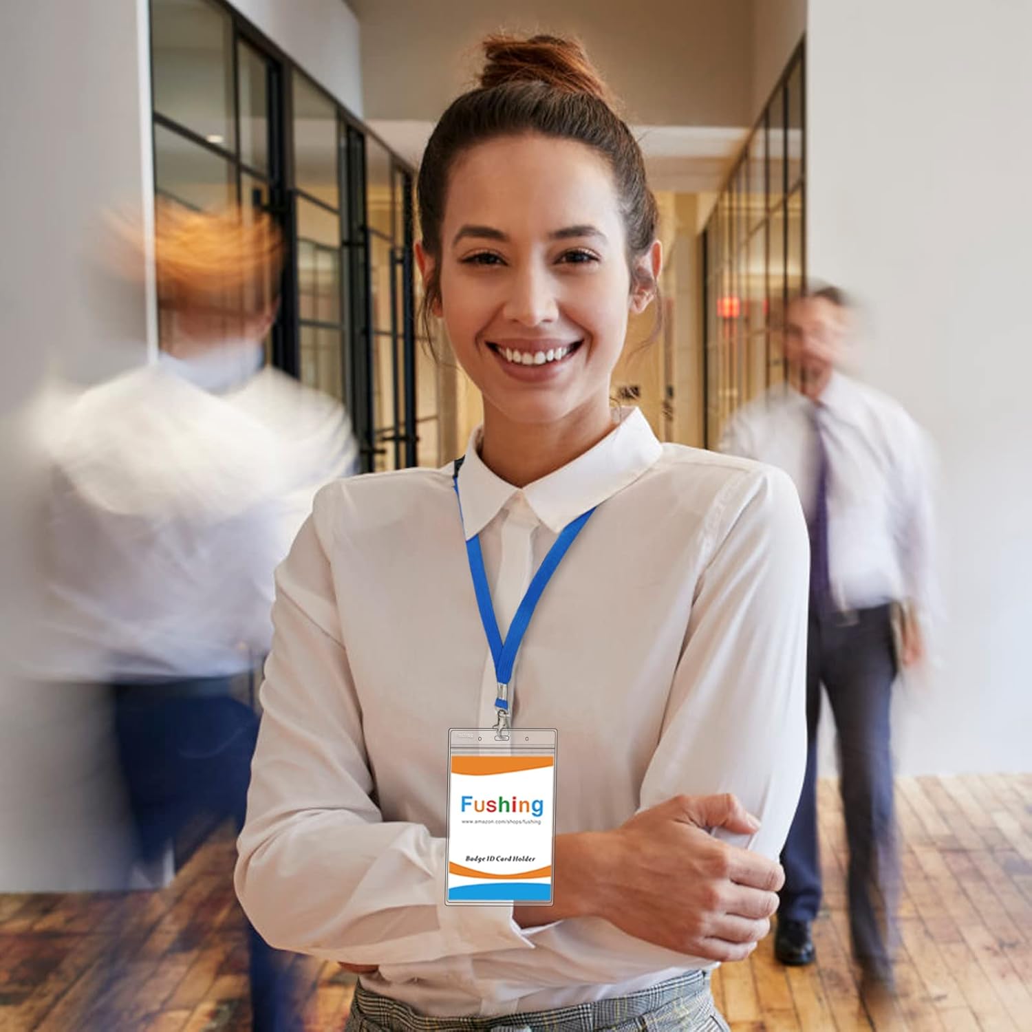 Fushing 50 Heavy Duty Double ID Card Badge Holder Clear Vertical PVC with Waterproof Type Resealable Zip, Plastic Name Tag Holder, Single Layer Thickness 0.4mm Thicker 60% Than Standard 0.25mm