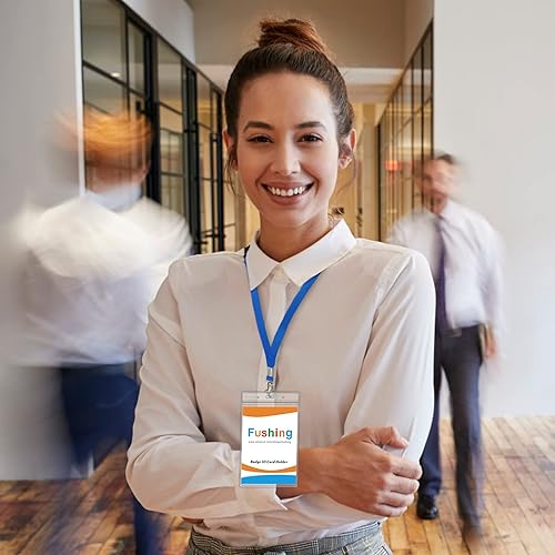 Miniatura 8 de Fushing 20 soportes para tarjetas de identificación extragruesos, exclusivos de plástico transparente de doble cubierta para identificación, soporte