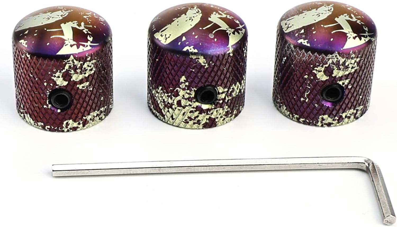 3PCS Titanium Alloy Electric Bass Guitar Knobs Dome Metal Volume Tone Control Knobs with Set Screws 6.1mm（15/64"） Hole for Strat Telecaster Les Paul Guitar Replacement Parts (Camouflage Gold)