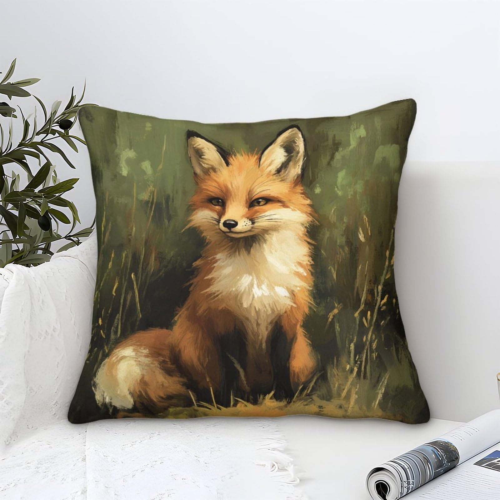 Yyvkpmlxc Style Fox Cushion Cover Modern Art Decorative,Natural Grassland Pattern Square Pillow Cases Soft Polyester Throw Pillow Cases For Sofa Patio Home Decor 40X40cm