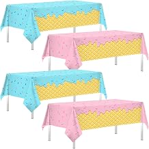 Ice Cream Party Decorations, 4 Pack Disposable Tablecloth for Baby Shower Kids Summer Birthday Party, Ice Cream Sundae Bar Supplies