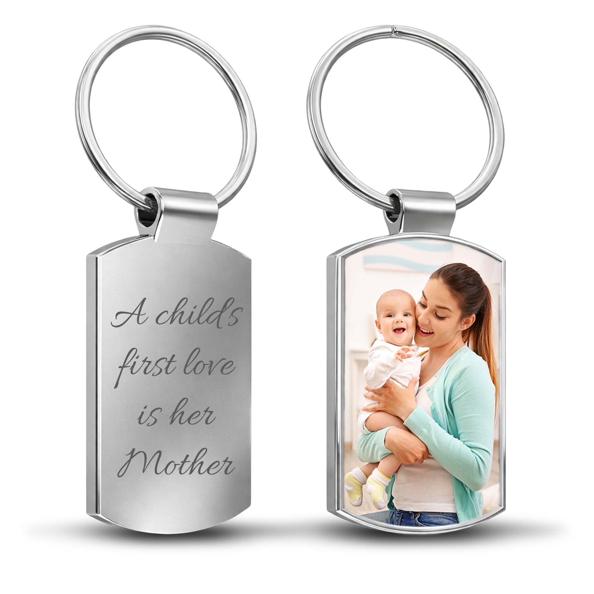 Personalised Photo Keyring Double Sided w/ Picture & Text – Customised Keyring Personalised w/ Photo and Engraved Message – Gift for Mum, Nanny, Grandma, Sister, Mothers Day Gifts & Father’s Day