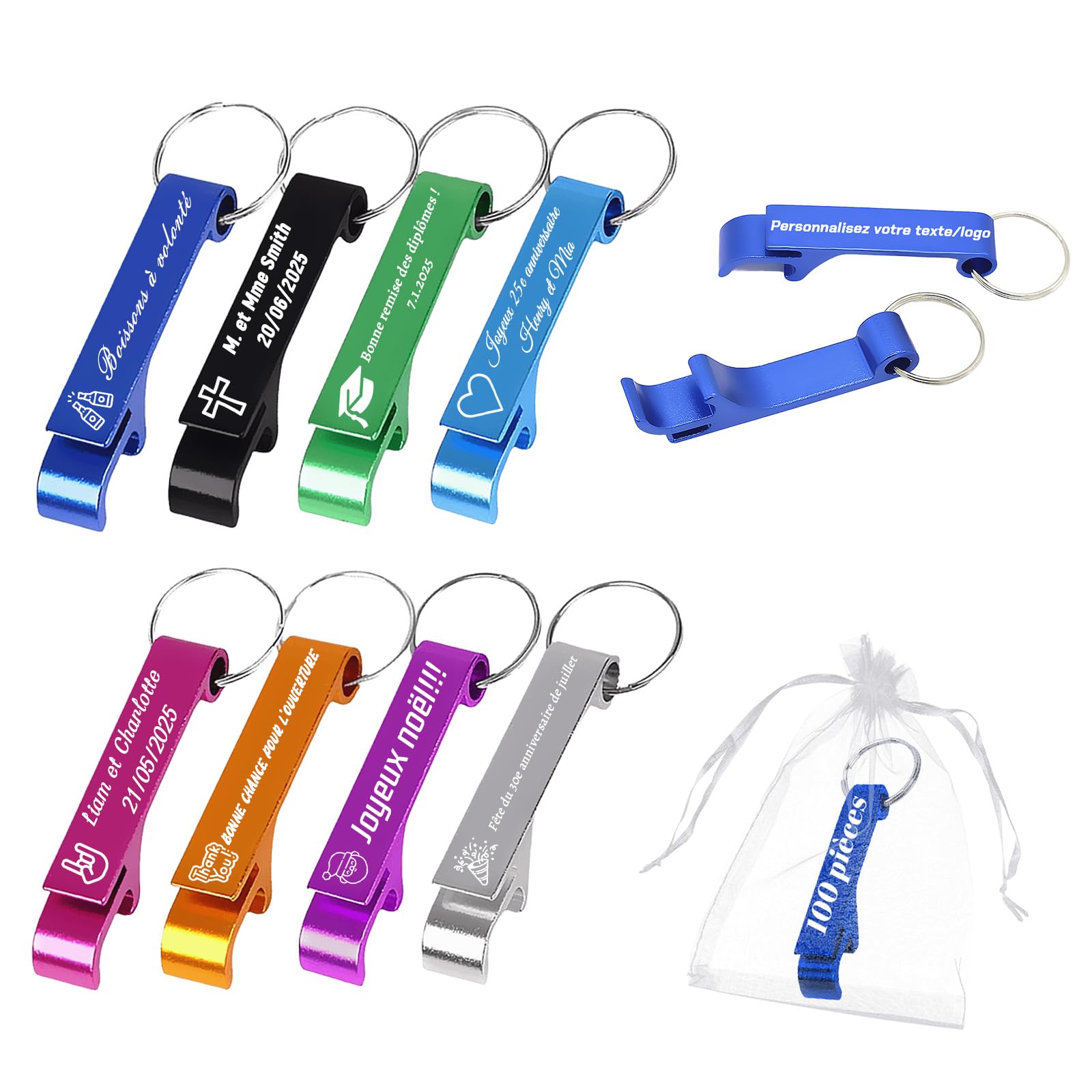 Ouvre-bouteille personnalisé pour invités de mariage et festivals en lot de 100