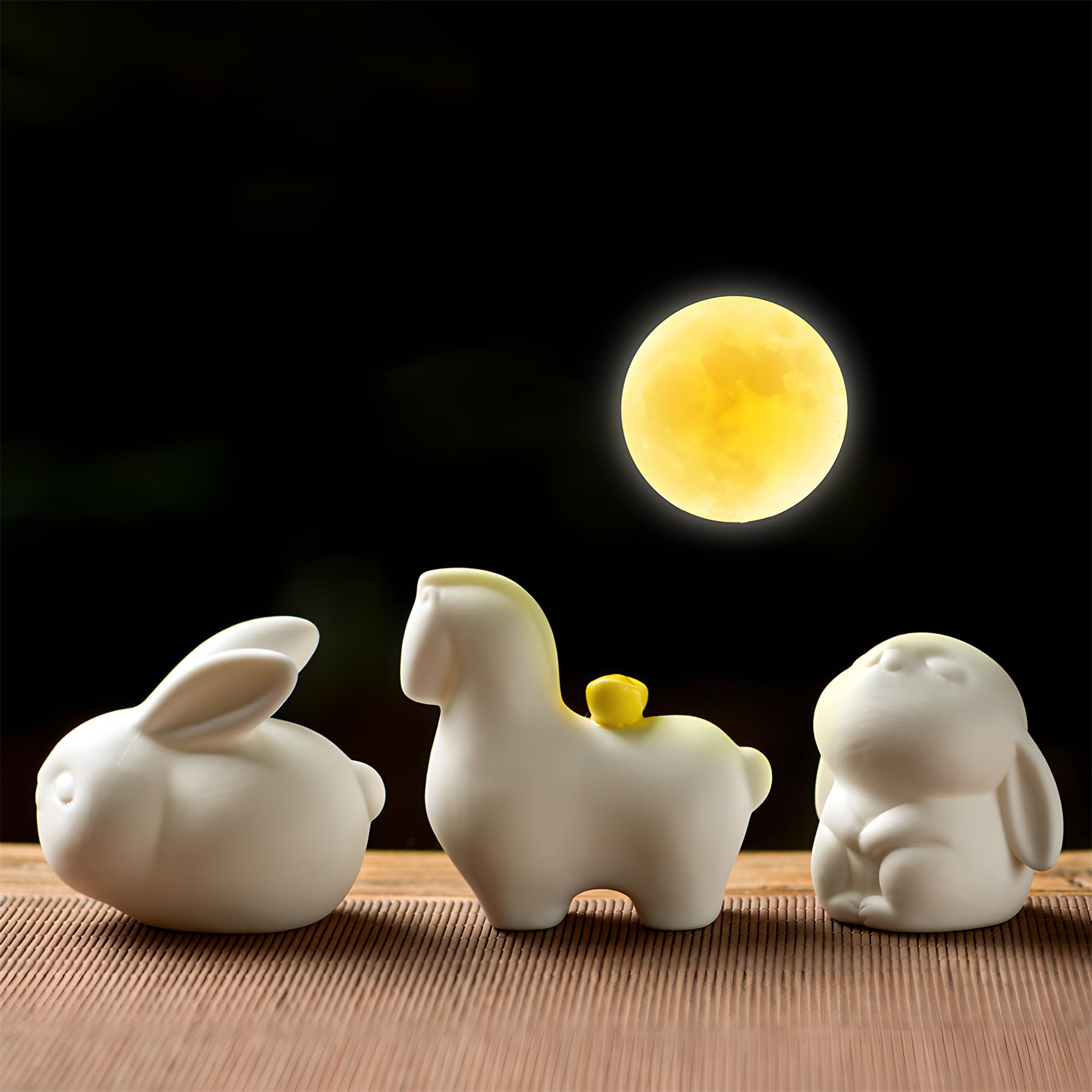 Hand-made Tea Pet Rabbit White Porcelain Bunny Mini Cute Statue Living Room Tea Table Decor (A)