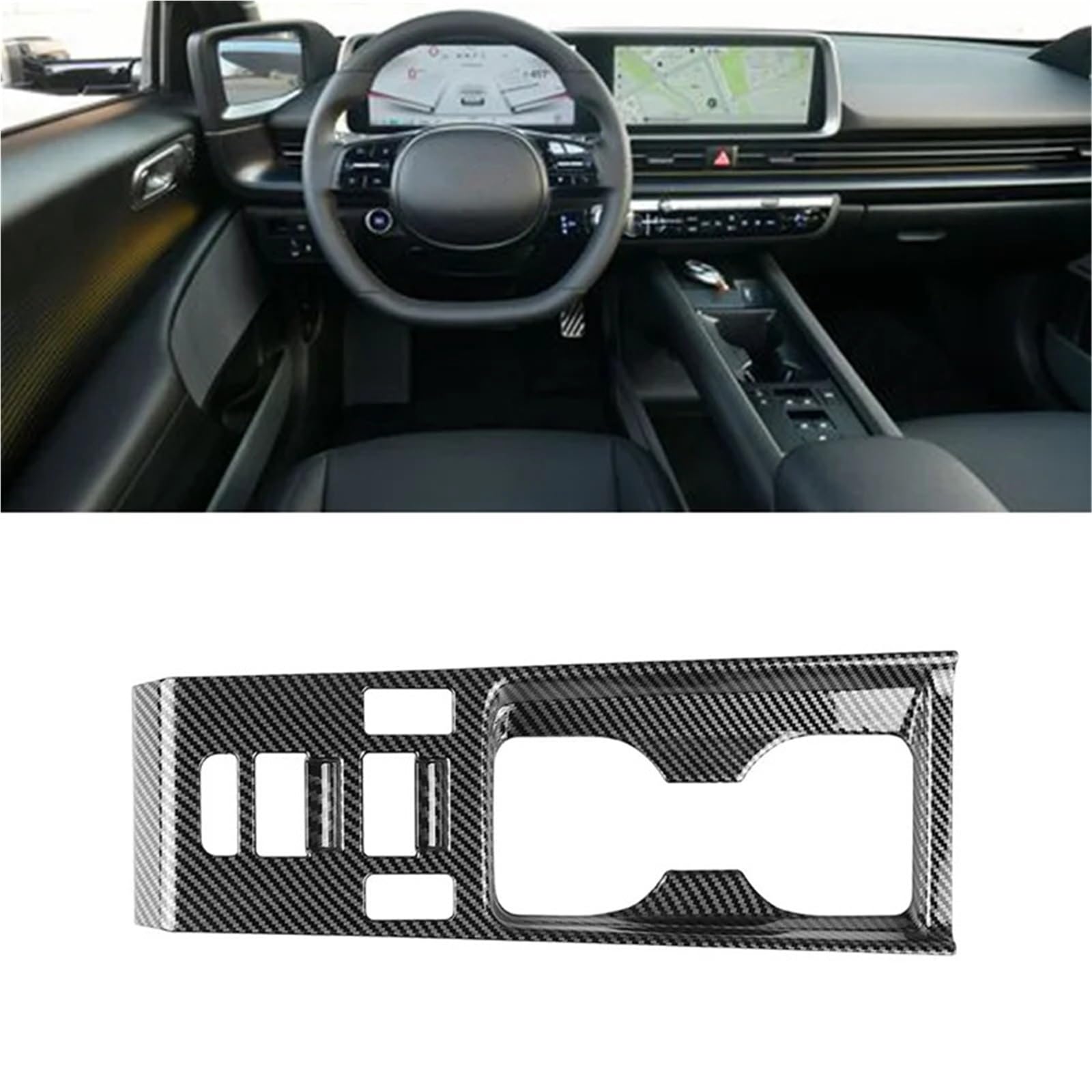 Pour Hyundai IONIQ 6 2022 2023 + LHD voiture en Fiber carbone Console centrale eau support verre décoration couverture garniture autocollant Revêtement carbone console centrale Kit fibre