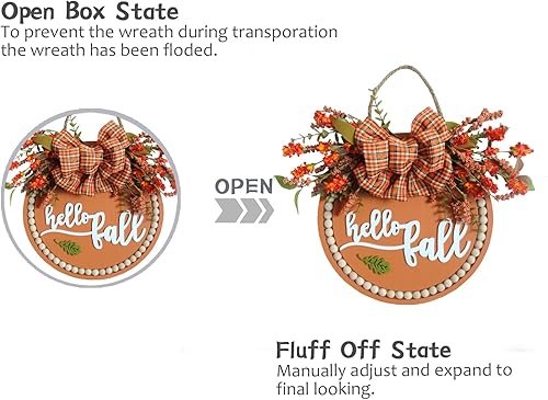 Miniatura 4 de idyllic Letrero de bienvenida para corona de puerta delantera, corona de otoño de 18 pulgadas, cuentas de madera de granja, letrero de puerta para