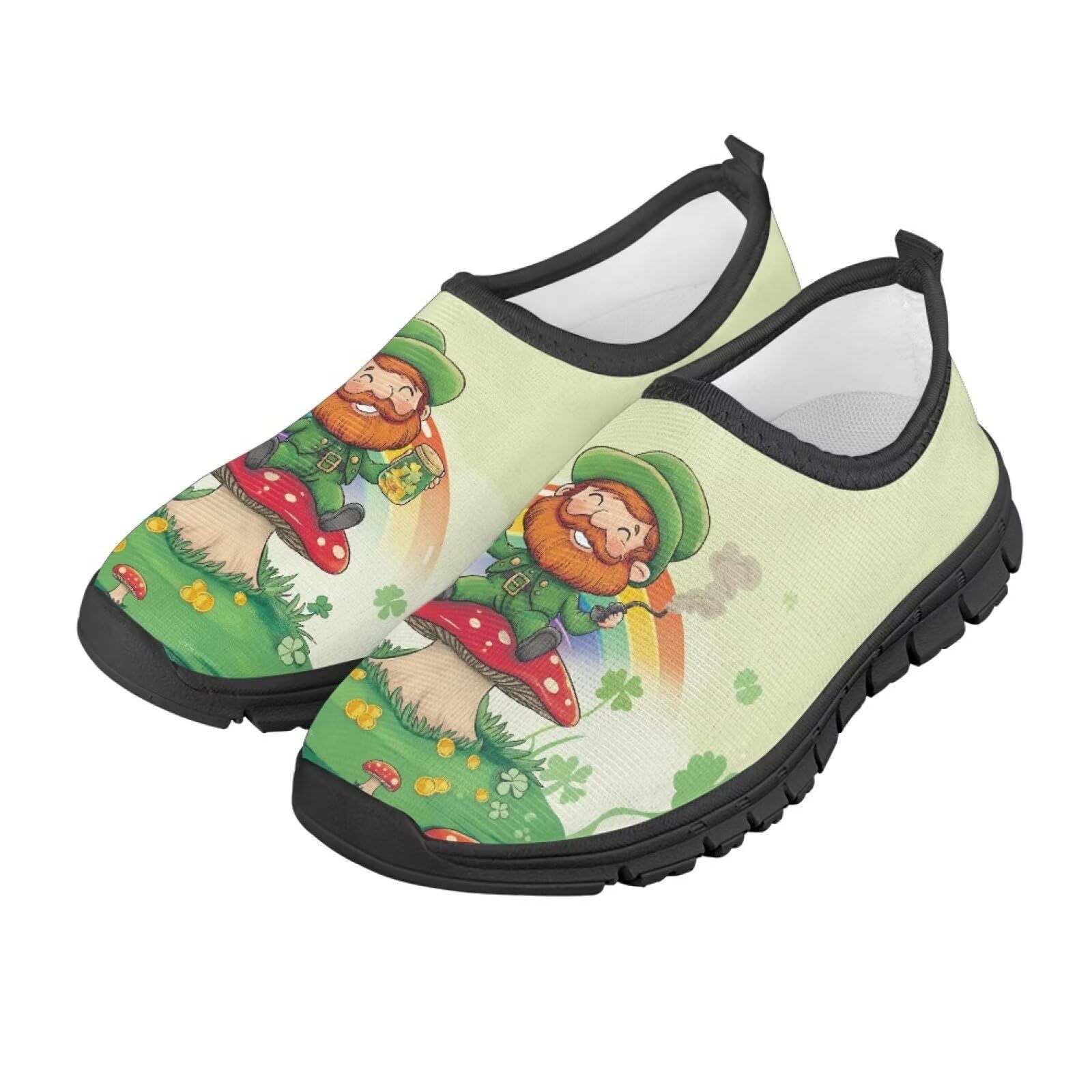 Cugasmaru Mushroom Shoes for Girls Gym Shoes for Boys Slip On Sneakers Size 2.5 Green Athetic Casual Shoes Big Kids School Sport Shoes for Valentine's St Patricks Day Saint Patricks