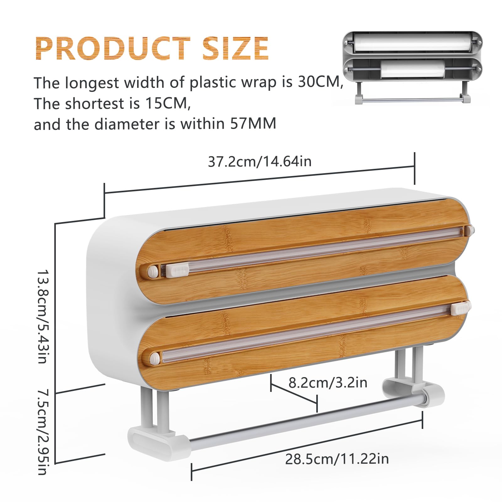 Motif Bambou Derouleur Film Alimentaire, Magnétique Distributeur Papier Aluminium et Film, Distributeur Film Alimentaire avec Un Couteau Bien Aiguisé, Derouleur Essuie Tout Murale pour Cuisine
