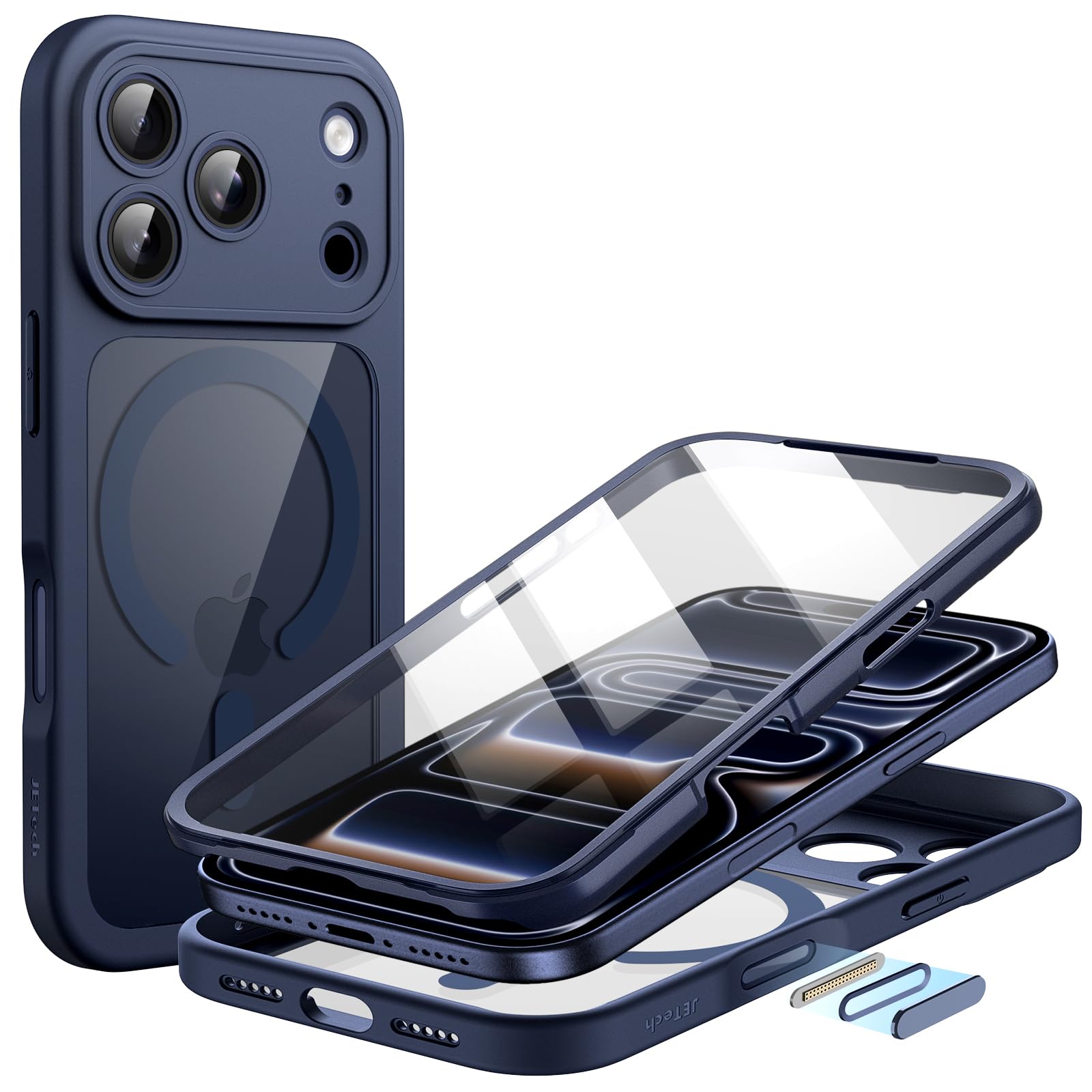 JETech Case Cover for iPhone 17 Pro, 360° Protection, Deep Blue | Compatible with MagSafe, Built-in Tempered Glass Screen Protector, Camera Control Button-image-35