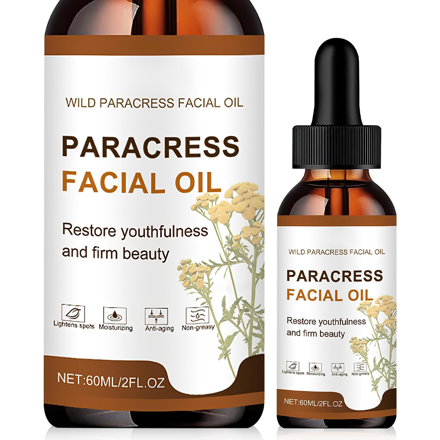 100% Pure Organic Paracress Facial Oil,Anti-Aging Face Oil for Wrinkle Reduction,Intense Hydration Skin-Targets Fine Lines, Dark Spots for All Skin Types(60ml, 2.02floz