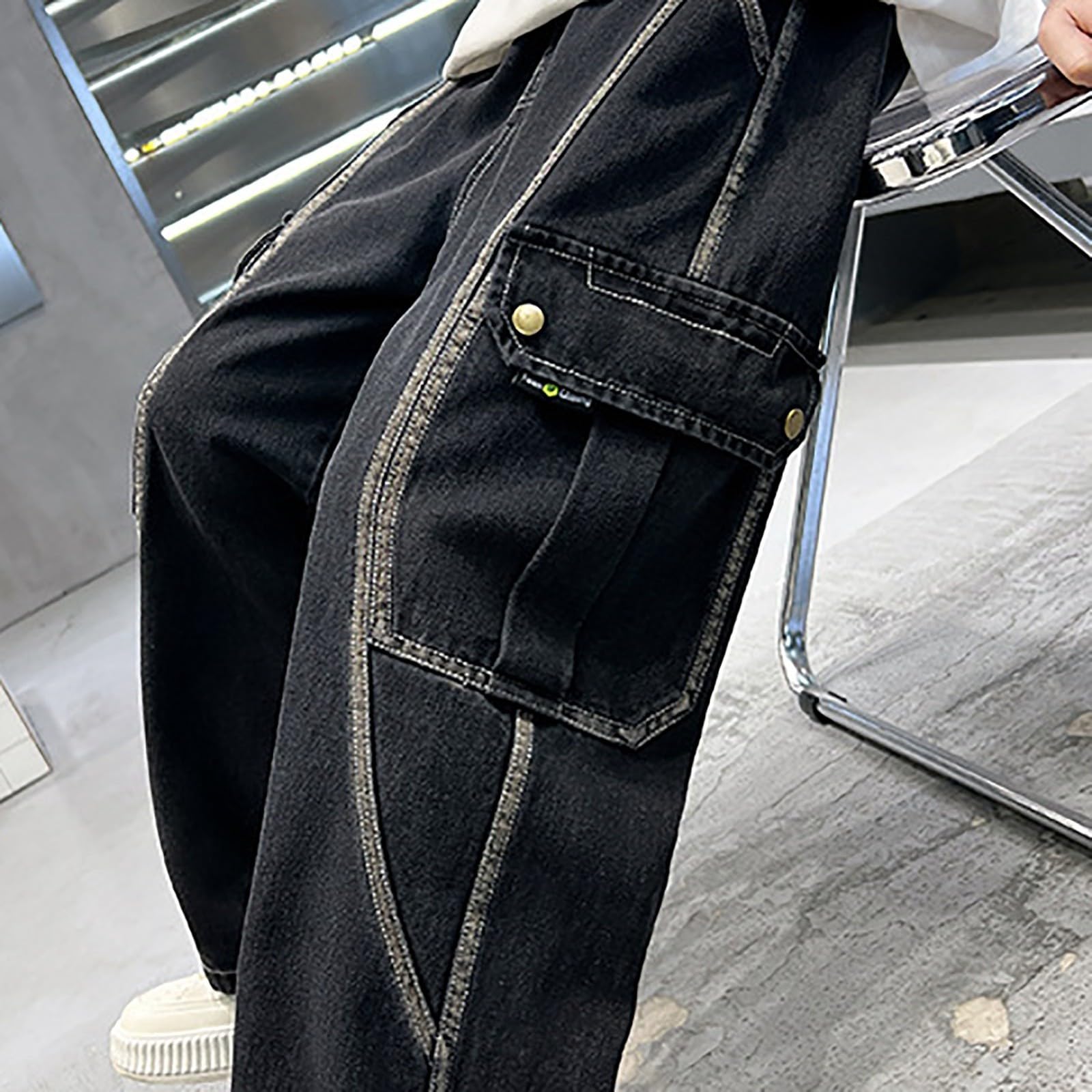 Genérico Vaqueros Niño 4-14 Años Baggy Pantalon Vaquero Adolescentes Chico Cintura Elastica Rectos Moda Y2K Streetwear Jeans Pantalones Vaqueros de Trabajo Denim Loose Primavera 2026