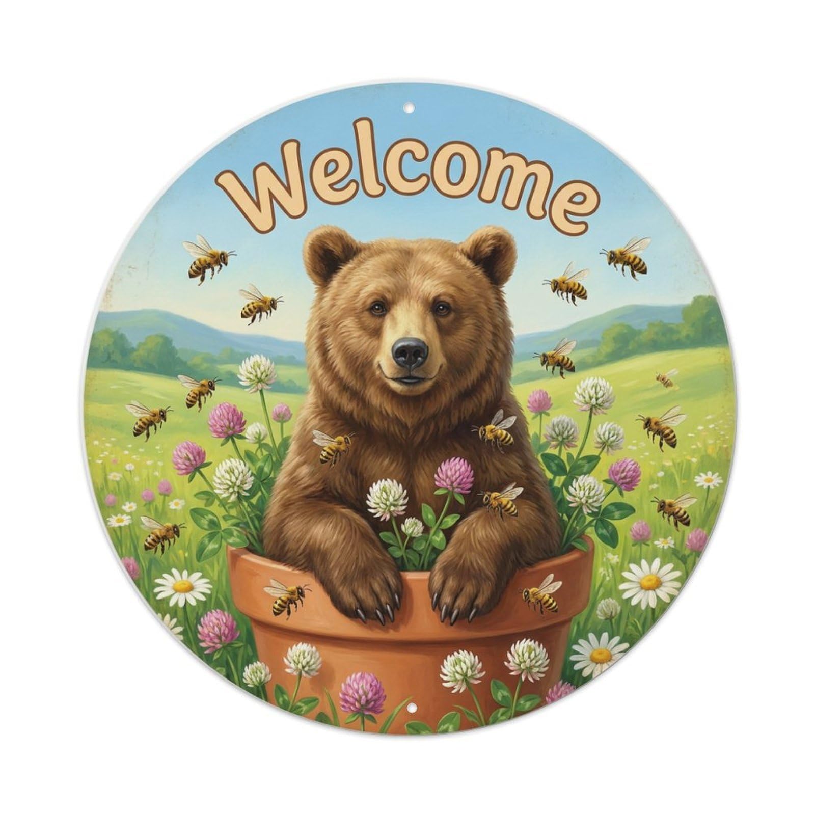 Metal Tin Sign Welcome Bear Honey Meadow