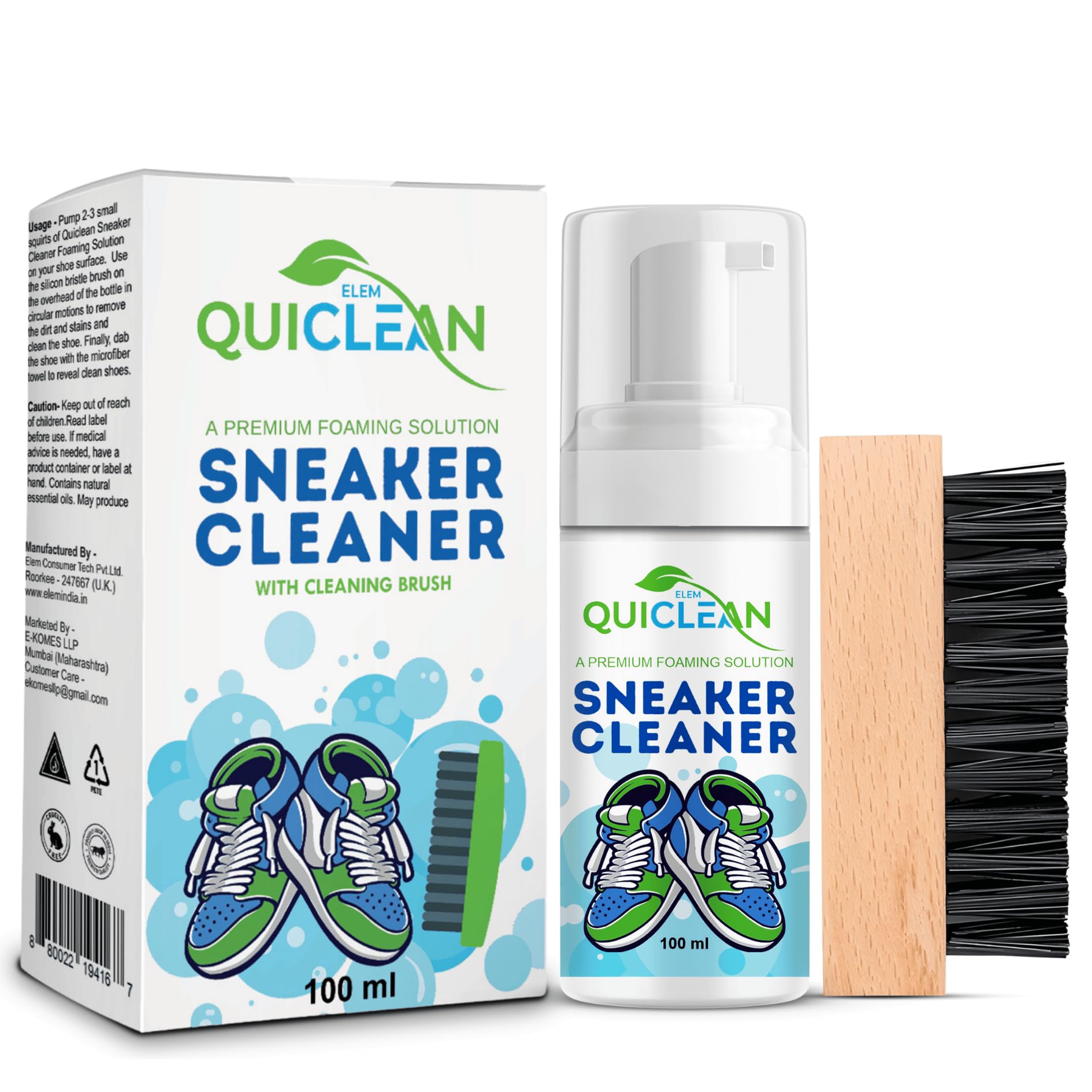 ELEM QUICLEAN Shoe Cleaner | Sneaker Cleaner Kit | Shoe Cleaning Kit With Silicon Bristle Shoe Cleaner With Brush & Foam Shoe Shampoo | All Shoes Cleaning Kit | 100 ML(Pack of 1)