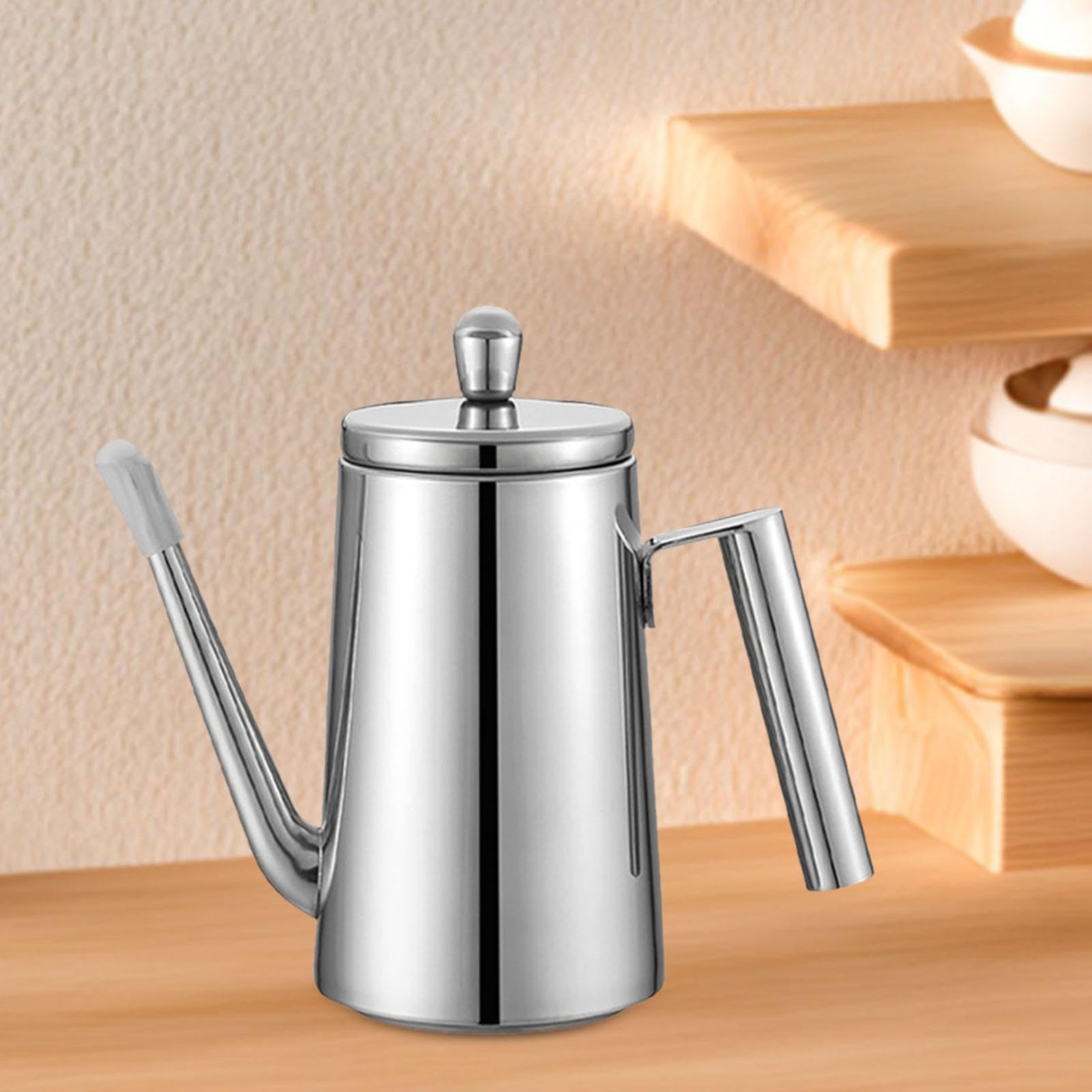 Botella de Aceite Oliva Dispensador Cocina Acero Inoxidable Contenedor con Asa Cómoda Vertido Sin Derrames con Tapa Adecuado para Restaurante Barbacoa, Mango de Acero de 700 Ml, Individual