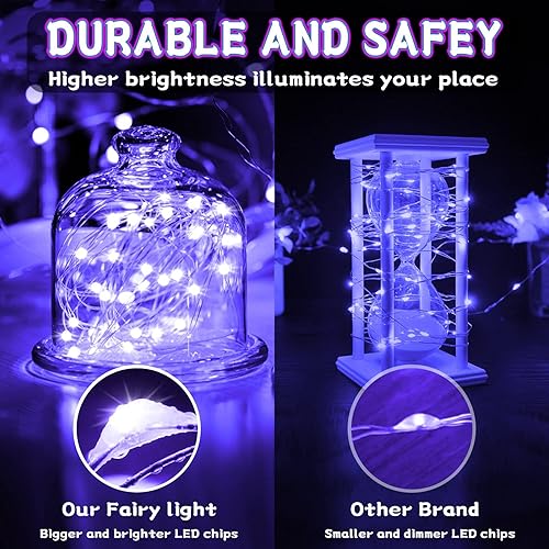 Miniatura 4 de Guirnalda de luces LED que funcionan con pilas, luces LED UV negras de 32.8 pies, accesorios de luz negra flexibles, alambre de cobre alimentado por