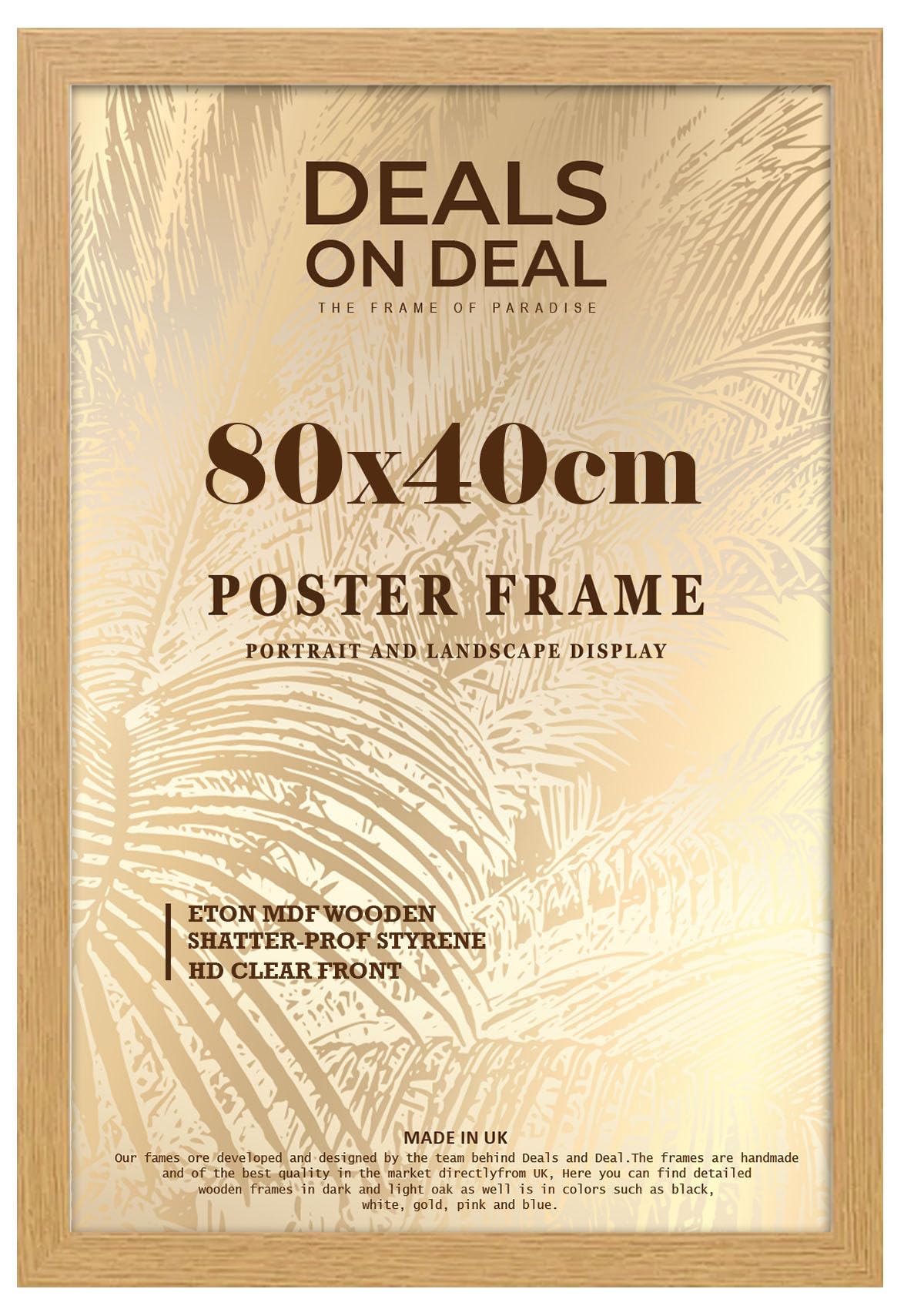 DEALS ON DEAL® Large Oak Poster Frame 80x40 cm Picture Frame Jigsaw Puzzle | Mdf Wooden 40 x 80 cm | Solid Mdf Hd Clear Front | Vertical or Horizontal