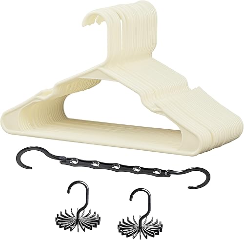 VECELO Paquete de 25 perchas de ropa, colgador de plástico antideslizante, gancho giratorio de 360 y ahorro de espacio para armario de dormitorio,