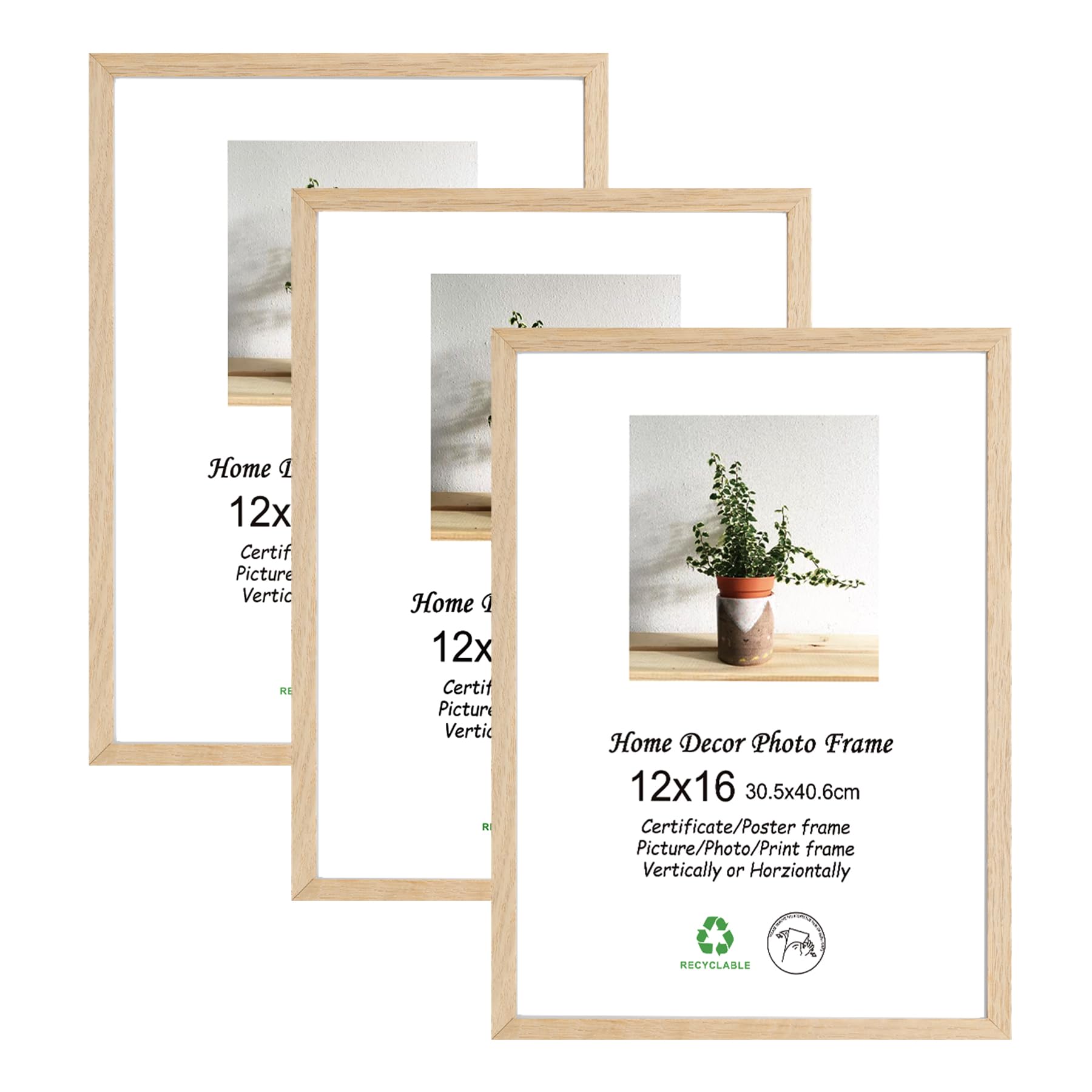 LYYYXGYP 12x16 Natural Solid Oak Wood Picture Frame Set of 3