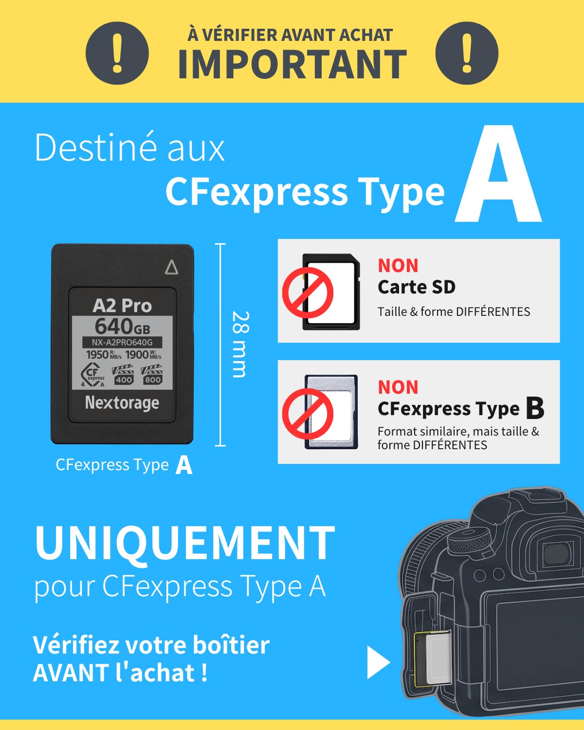 Nextorage CFexpress Type A 320Go Carte mémoire VPG 800 VPG 400 320GB pour Sony Fujifilm