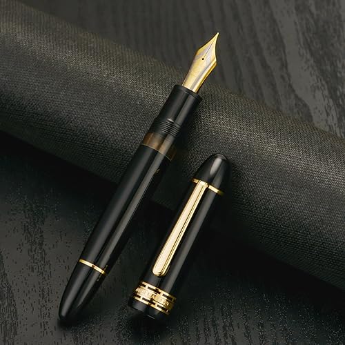 Miniatura 5 de Yongsheng Junlai 630 - Pluma estilográfica acrílica, tamaño 8, punta mediana con sistema de llenado de pistón, tanque de tinta transparente negro