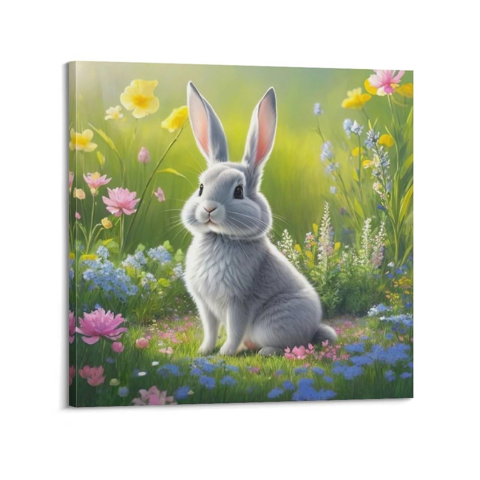 WZKTCL Animal Poster Bunny on The Prairie Poster Decorative Painting Canvas Wall Posters And Art Picture Print Modern Family Bedroom Decor Posters 20x20inch(50x50cm)