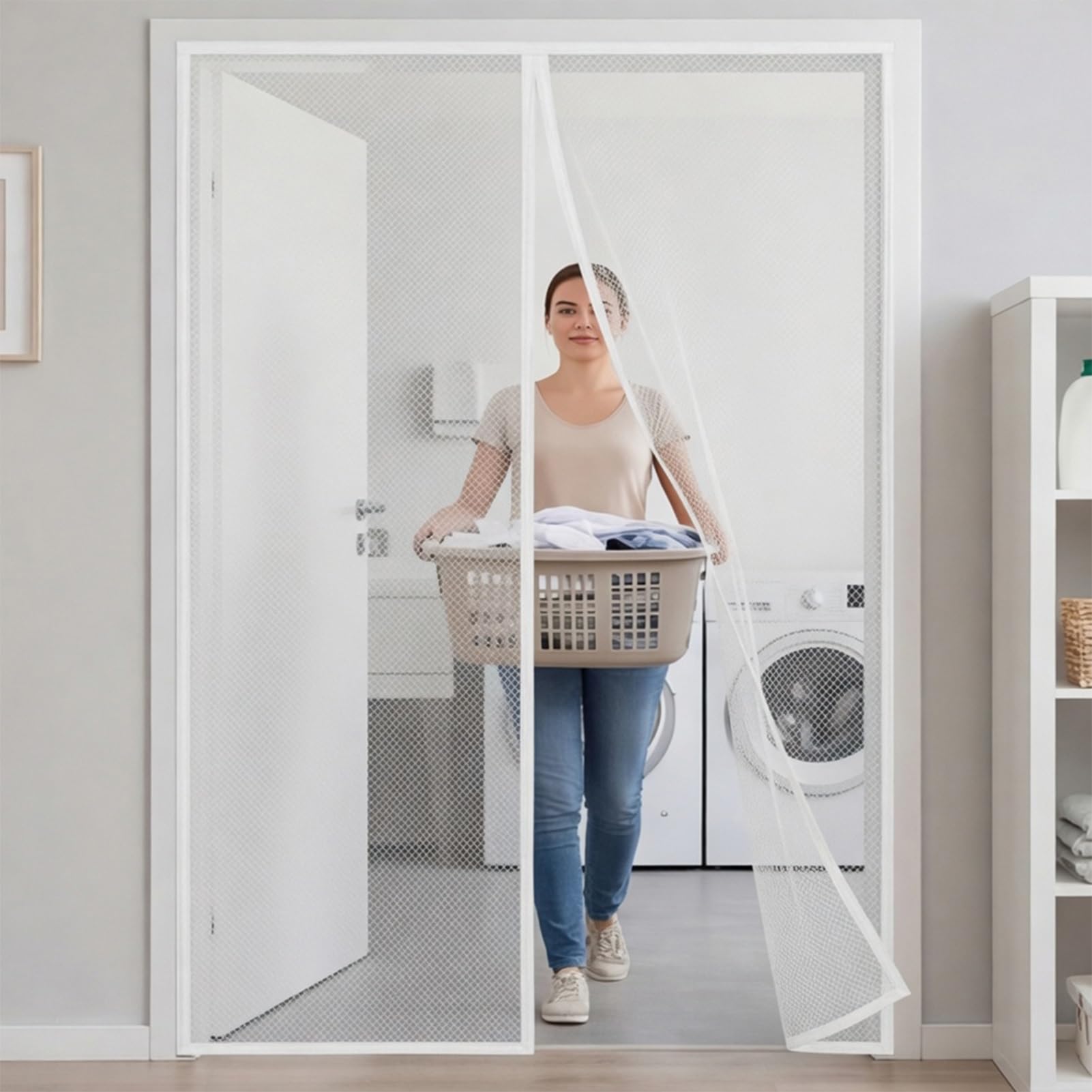 Yxrs White Screen Doors With Magnets 141 X 243 Cm Frame Hook & Loop Hundreds Of Sizes Duty Door Screen Keep Bugs Out & Lets Fresh Air In No Drill Installation Automatically Closes,