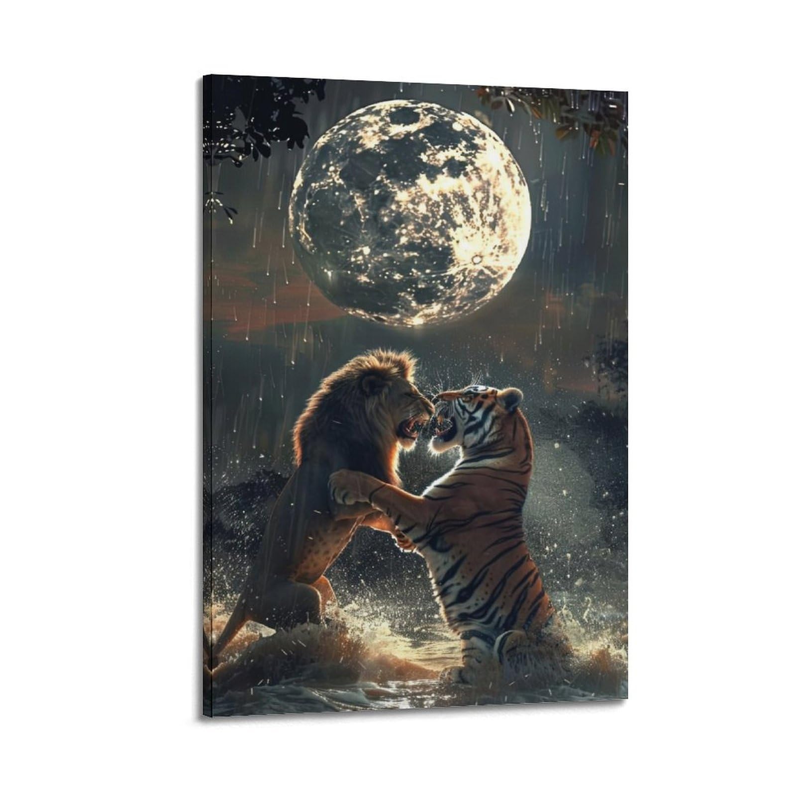 Lvalogy Animal Artwork Poster Lion And Tiger Fight Art Poster